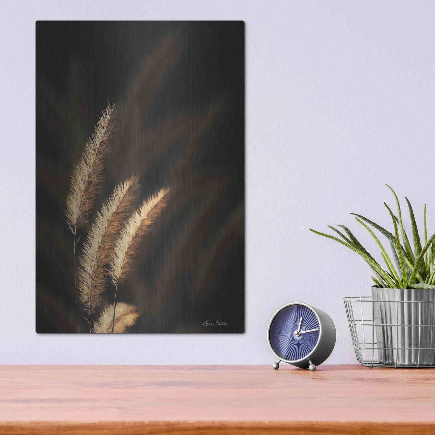 Luxe Metal Art 'Golden Grass III' by Lori Deiter, Metal Wall Art,12x16