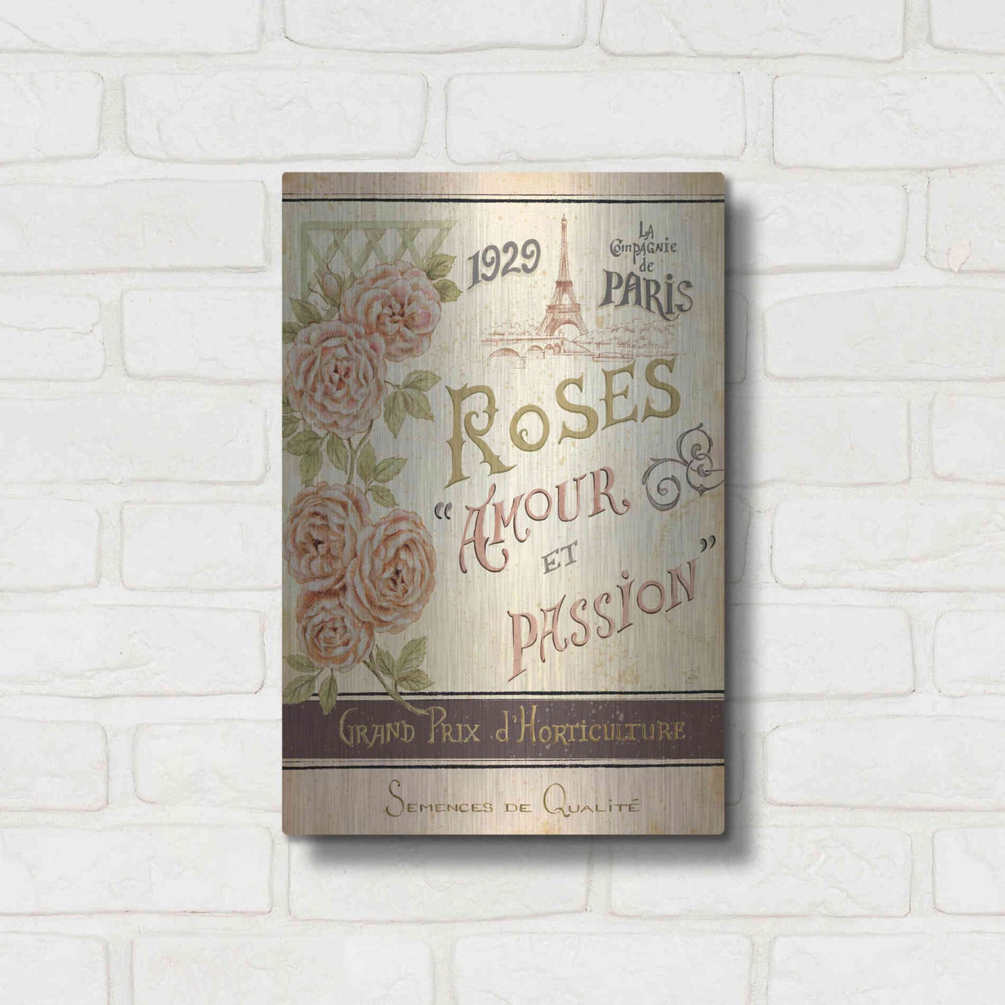Luxe Metal Art 'French Seed Packet I' by Daphne Brissonet, Metal Wall Art,12x16