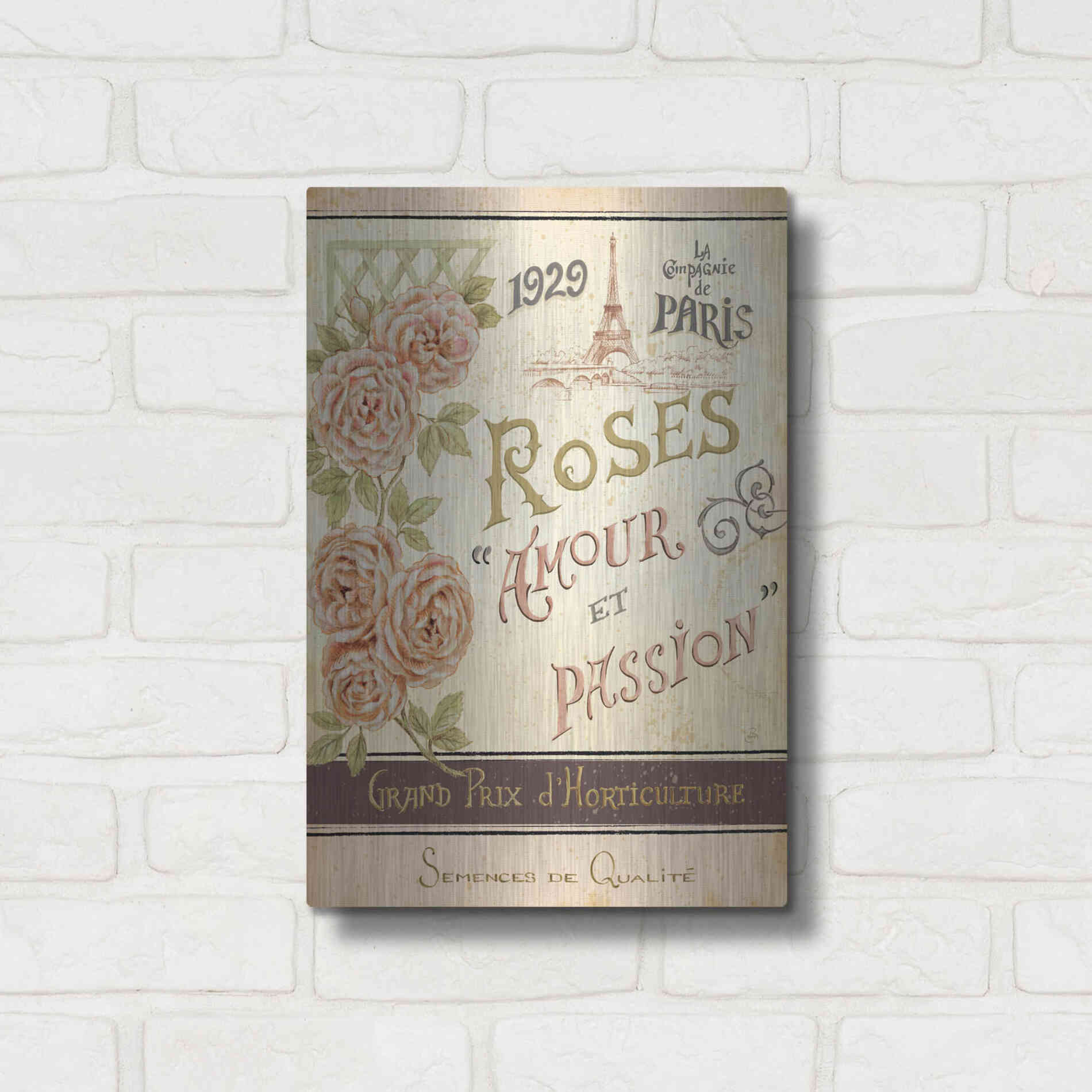 Luxe Metal Art 'French Seed Packet I' by Daphne Brissonet, Metal Wall Art,12x16