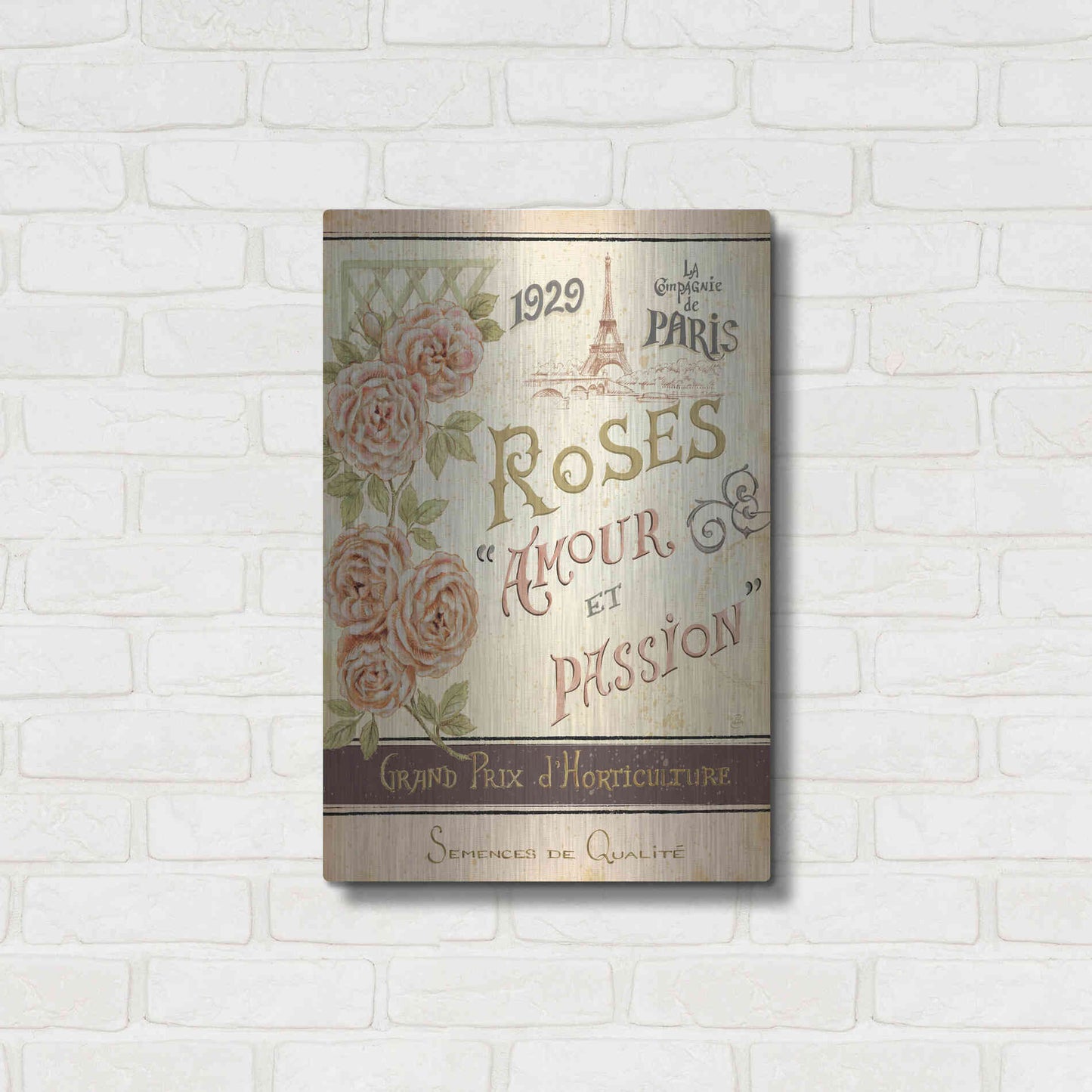 Luxe Metal Art 'French Seed Packet I' by Daphne Brissonet, Metal Wall Art,16x24