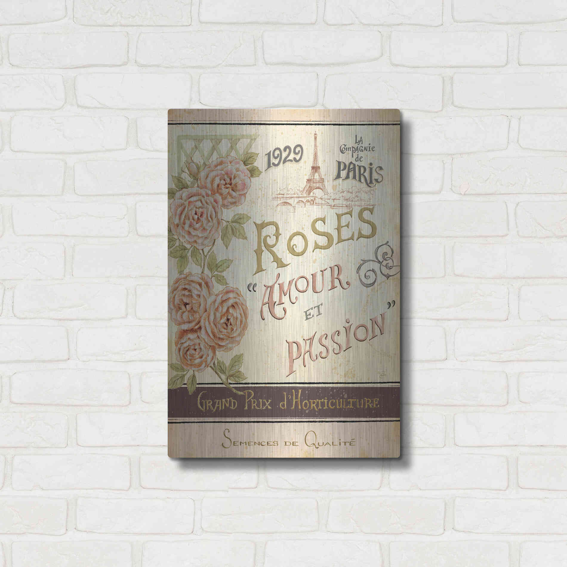 Luxe Metal Art 'French Seed Packet I' by Daphne Brissonet, Metal Wall Art,16x24