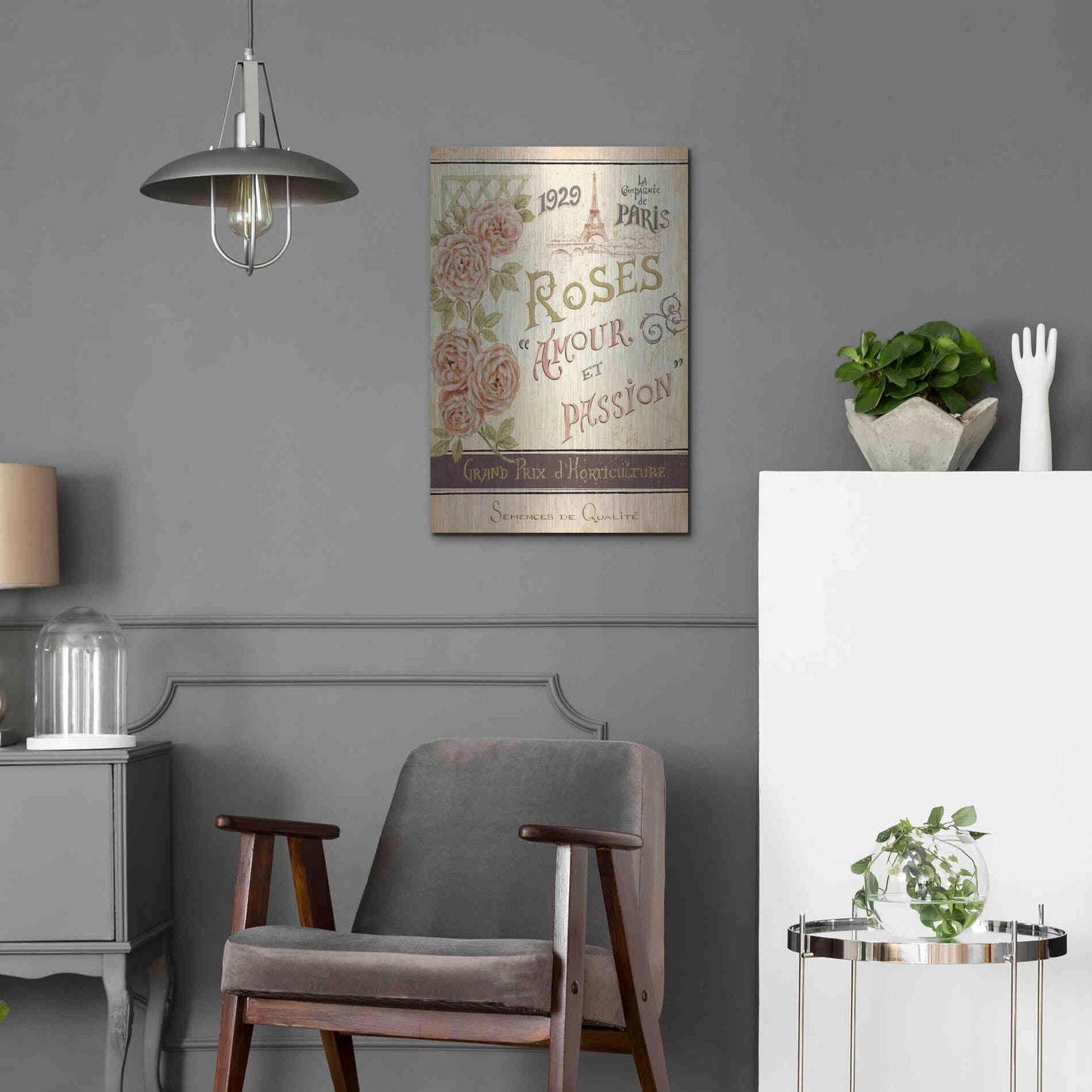 Luxe Metal Art 'French Seed Packet I' by Daphne Brissonet, Metal Wall Art,16x24