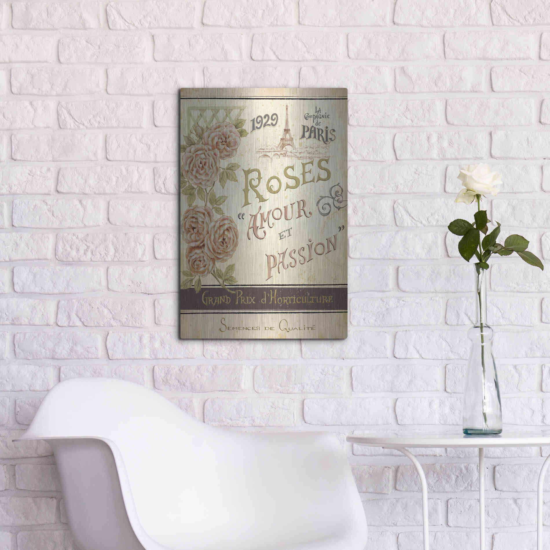 Luxe Metal Art 'French Seed Packet I' by Daphne Brissonet, Metal Wall Art,16x24