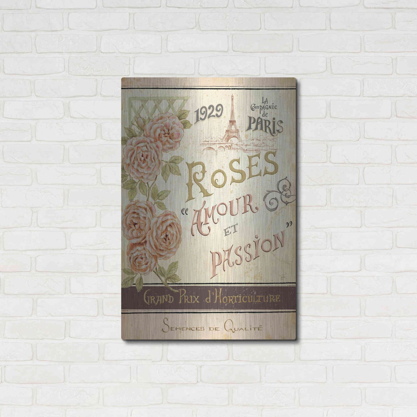 Luxe Metal Art 'French Seed Packet I' by Daphne Brissonet, Metal Wall Art,24x36