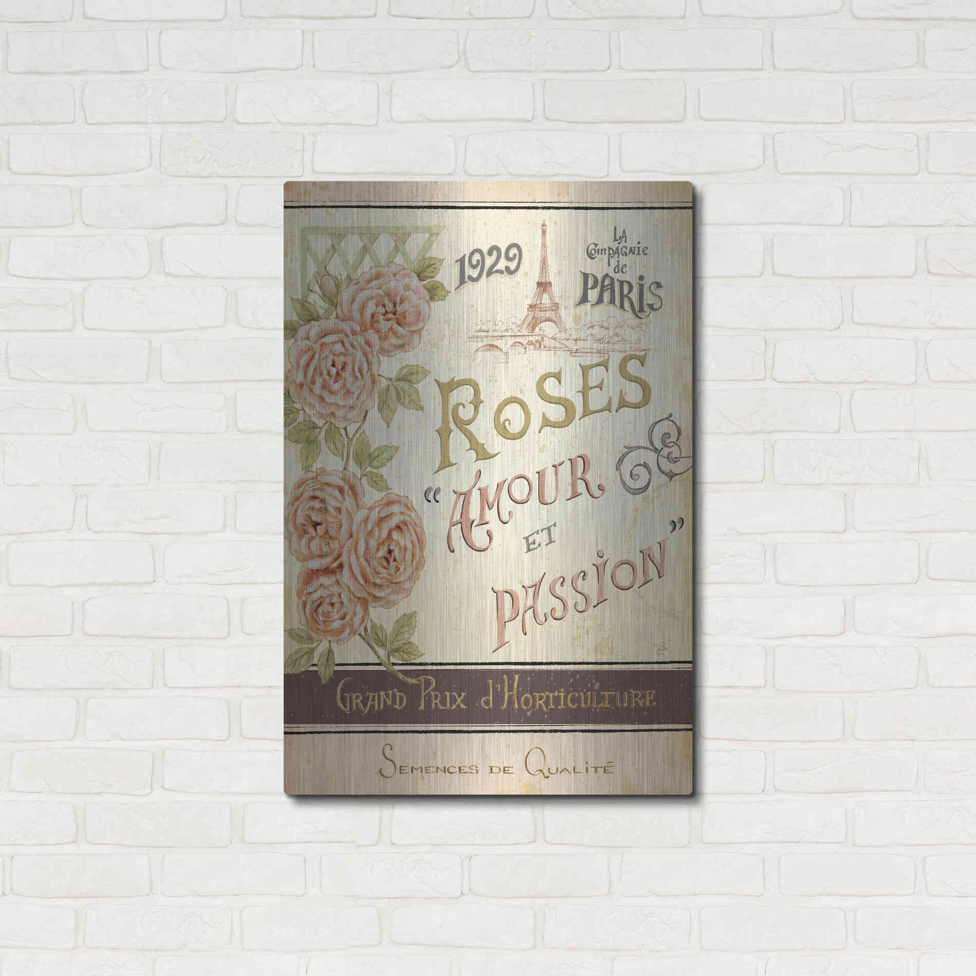 Luxe Metal Art 'French Seed Packet I' by Daphne Brissonet, Metal Wall Art,24x36