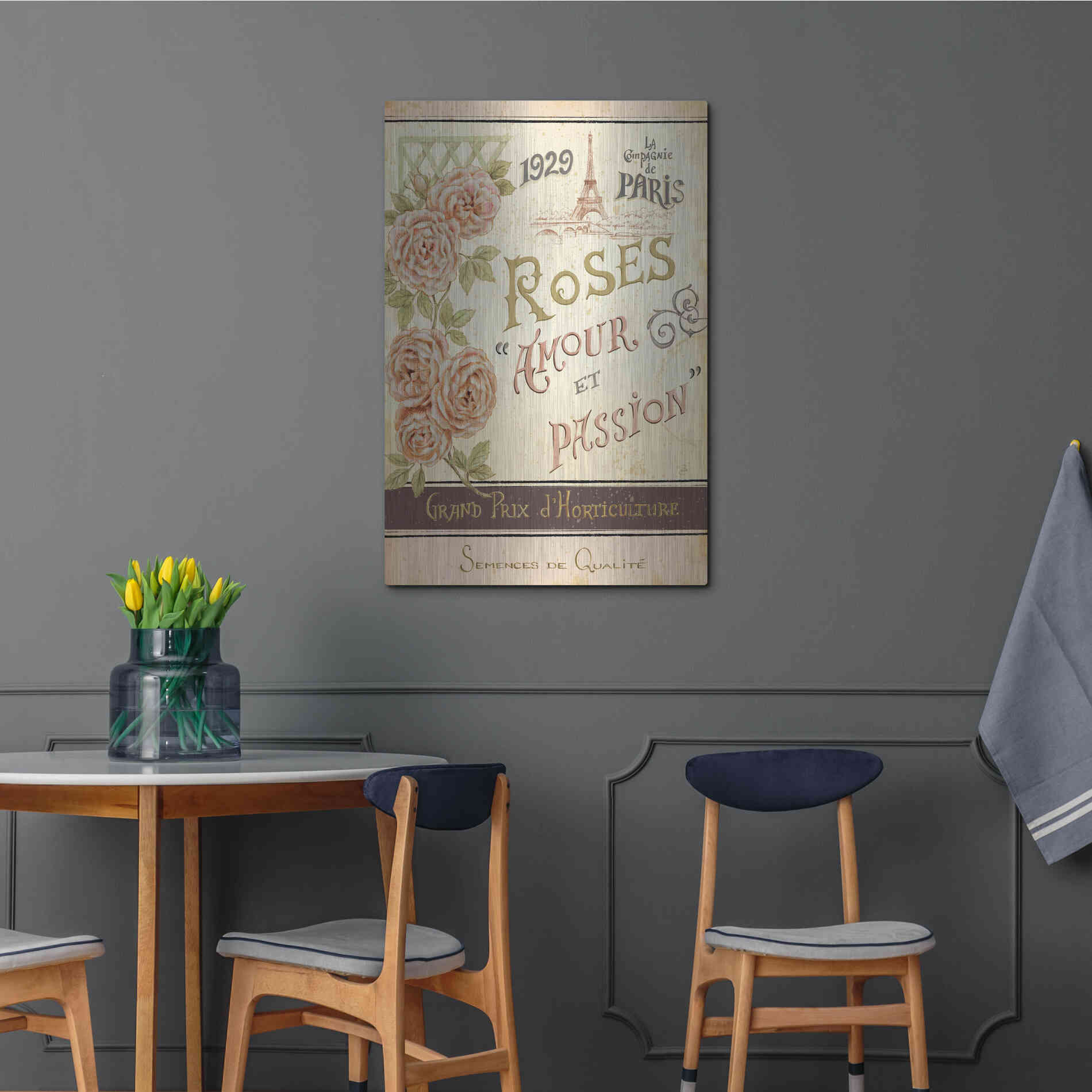 Luxe Metal Art 'French Seed Packet I' by Daphne Brissonet, Metal Wall Art,24x36