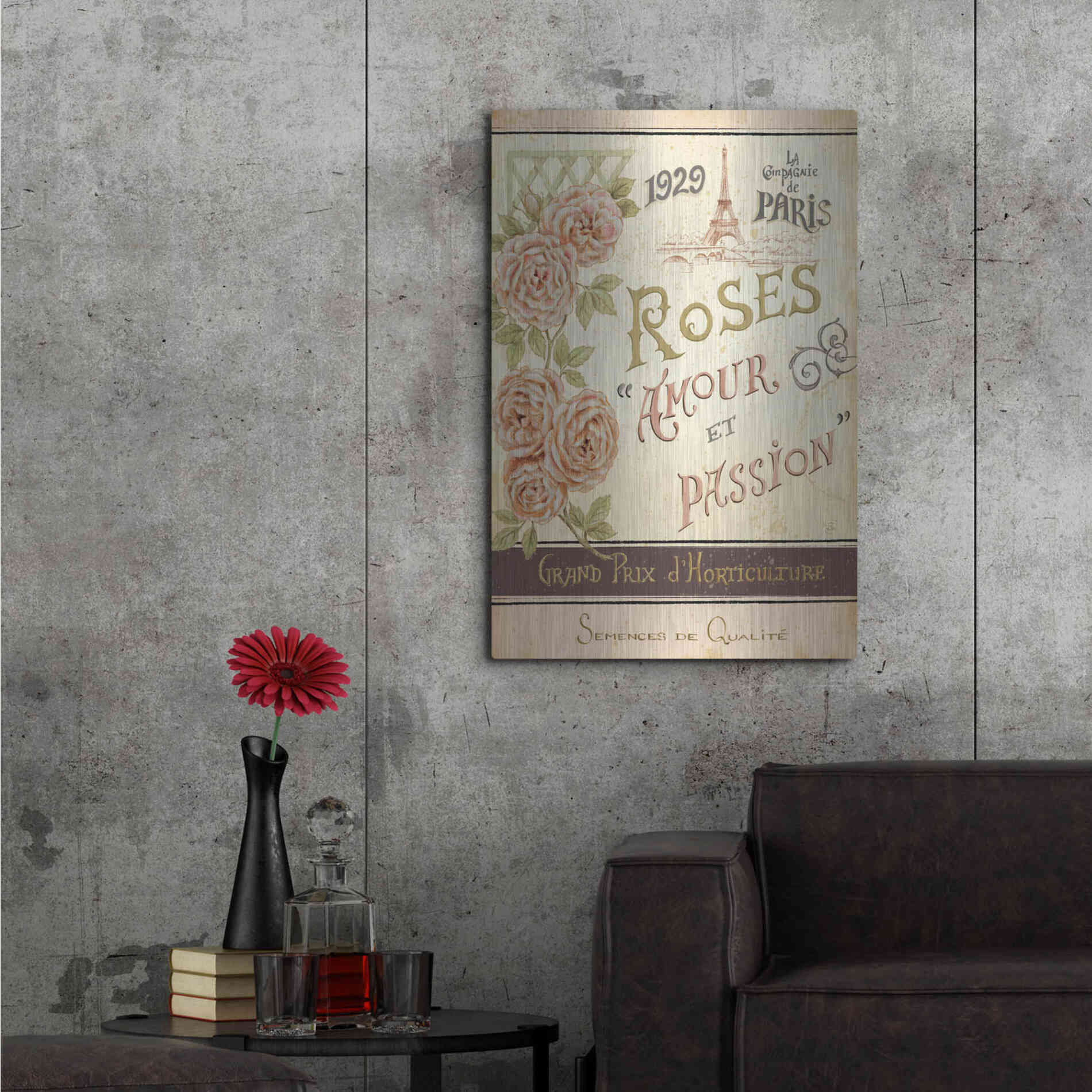 Luxe Metal Art 'French Seed Packet I' by Daphne Brissonet, Metal Wall Art,24x36