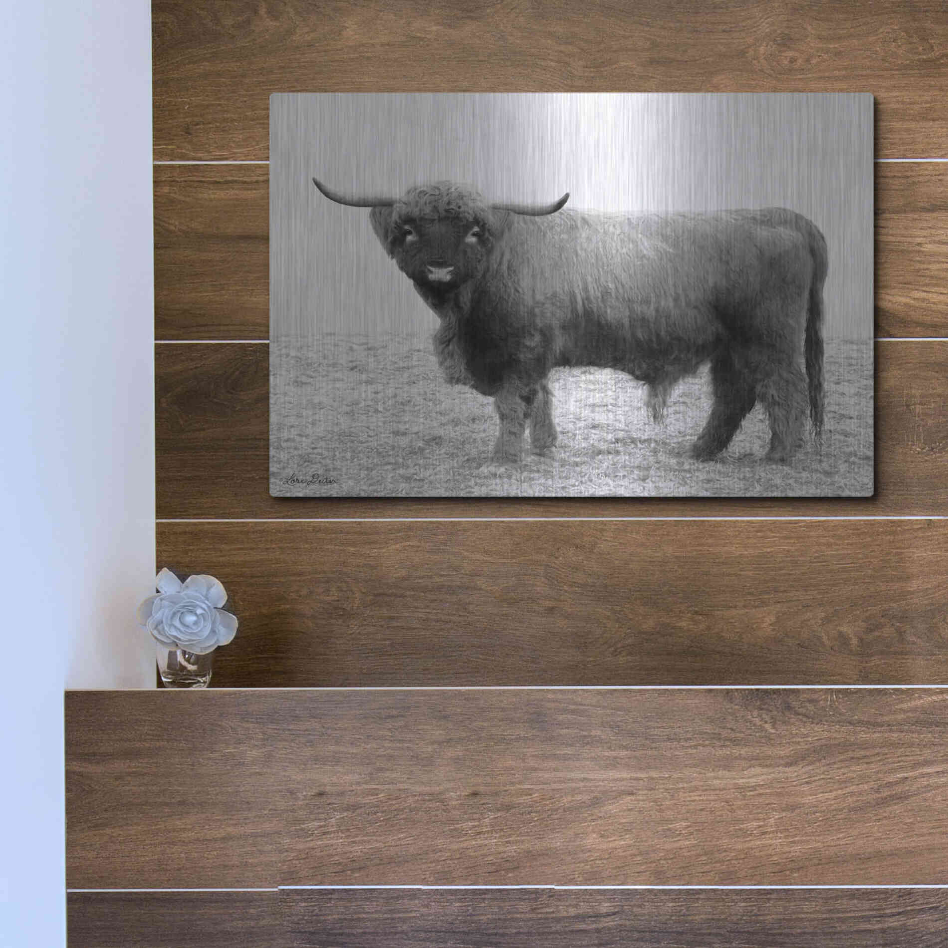 Luxe Metal Art 'Scotty the Bull' by Lori Deiter, Metal Wall Art,16x12