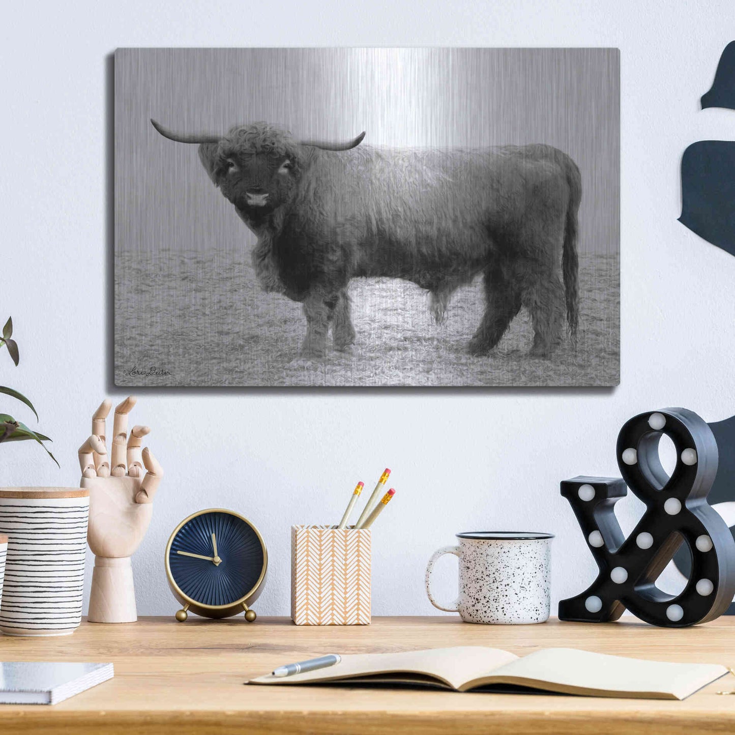 Luxe Metal Art 'Scotty the Bull' by Lori Deiter, Metal Wall Art,16x12