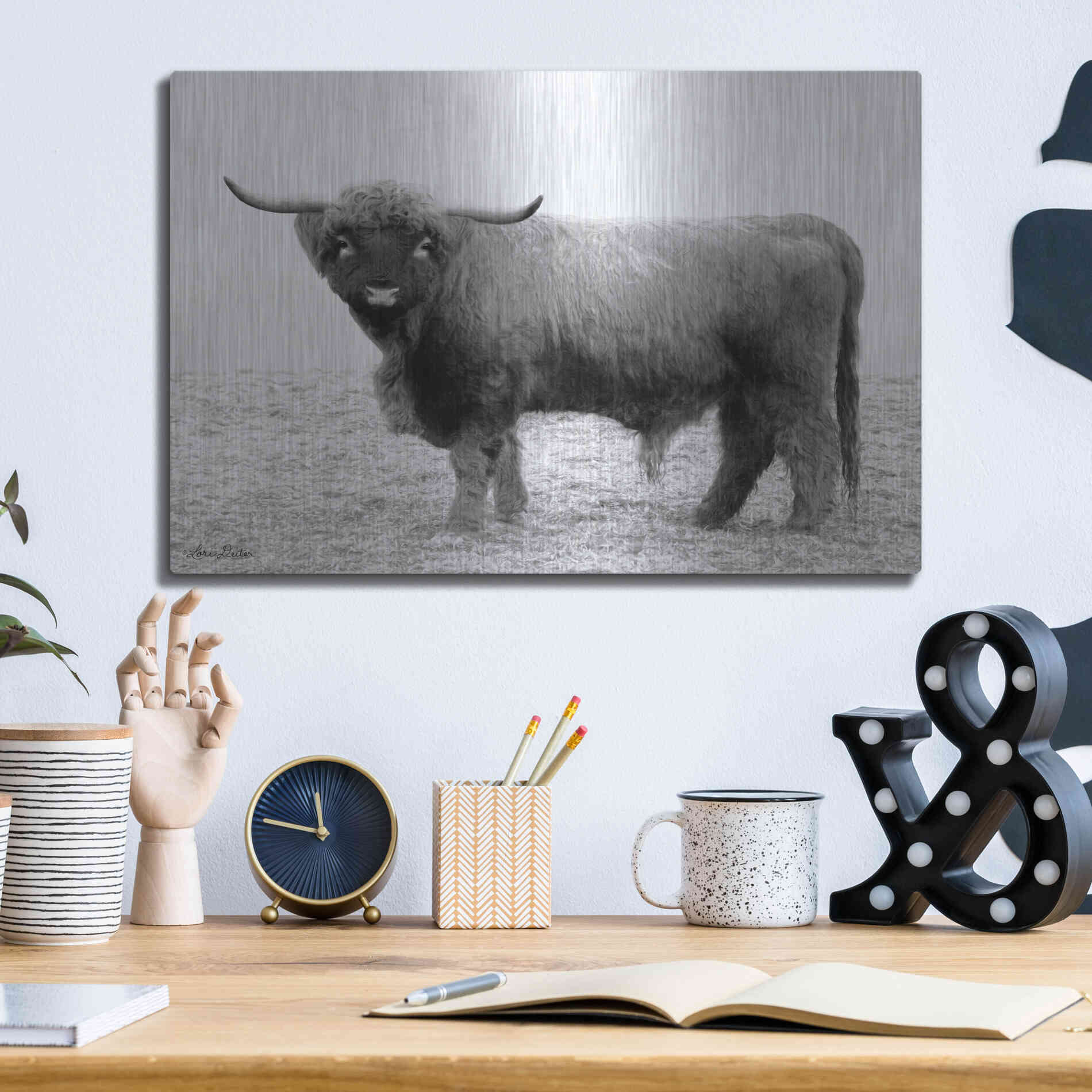 Luxe Metal Art 'Scotty the Bull' by Lori Deiter, Metal Wall Art,16x12