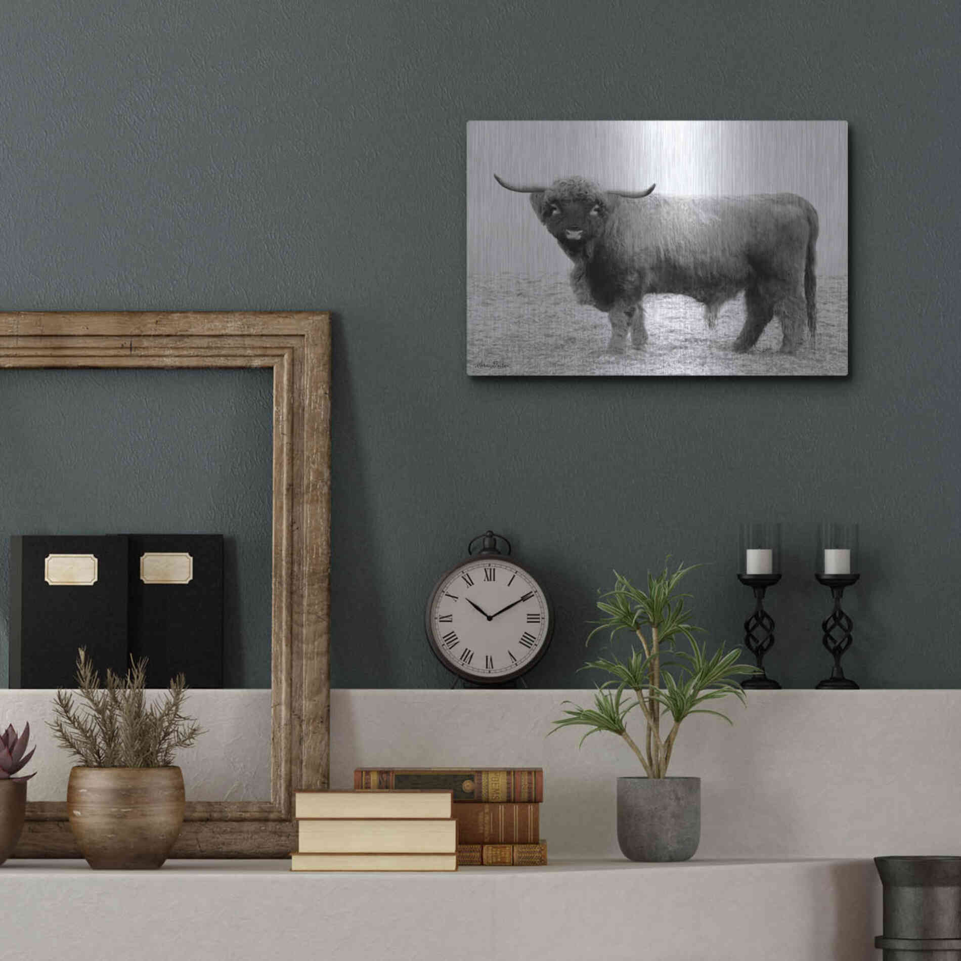 Luxe Metal Art 'Scotty the Bull' by Lori Deiter, Metal Wall Art,16x12