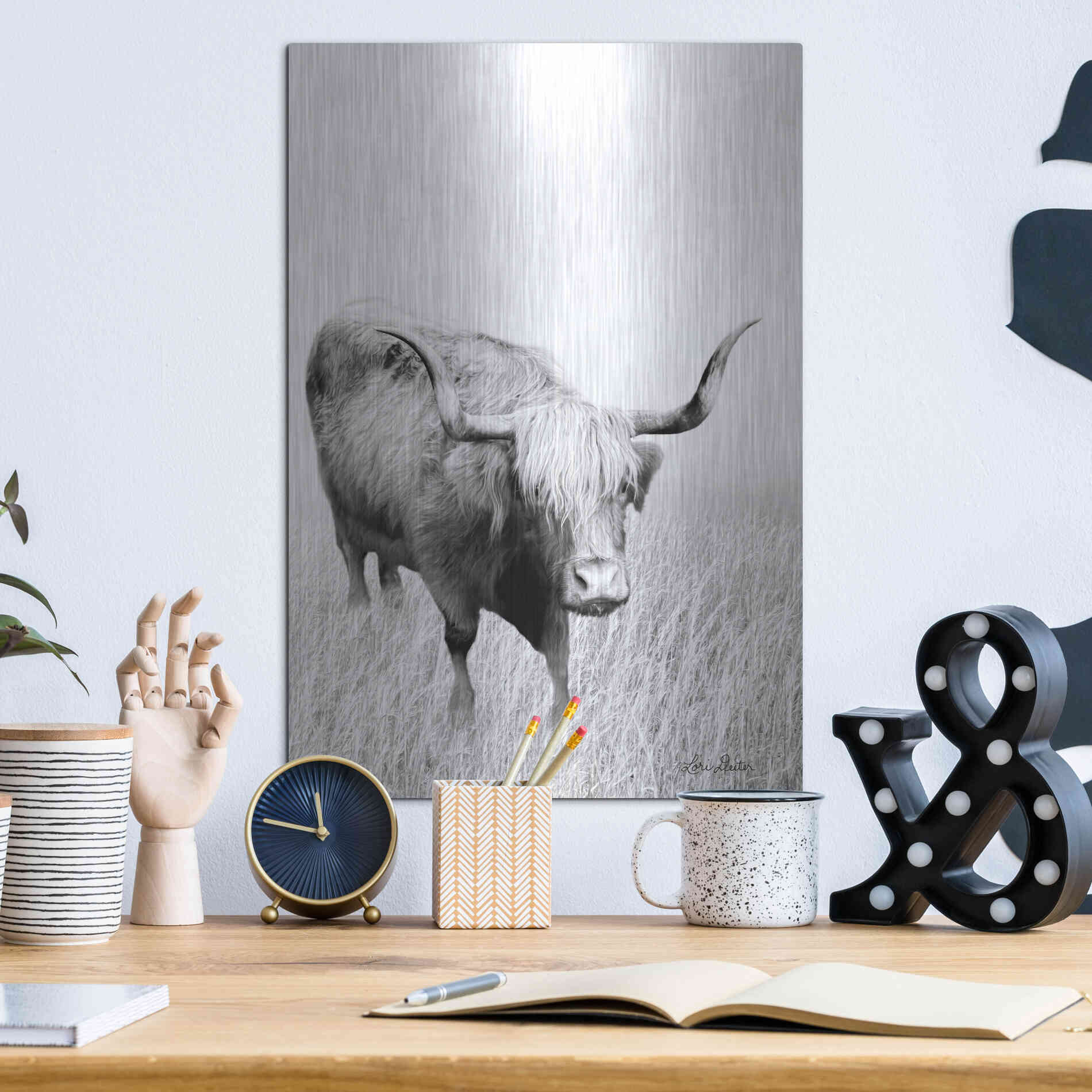 Luxe Metal Art 'Kiss My Hairy Face' by Lori Deiter, Metal Wall Art,12x16