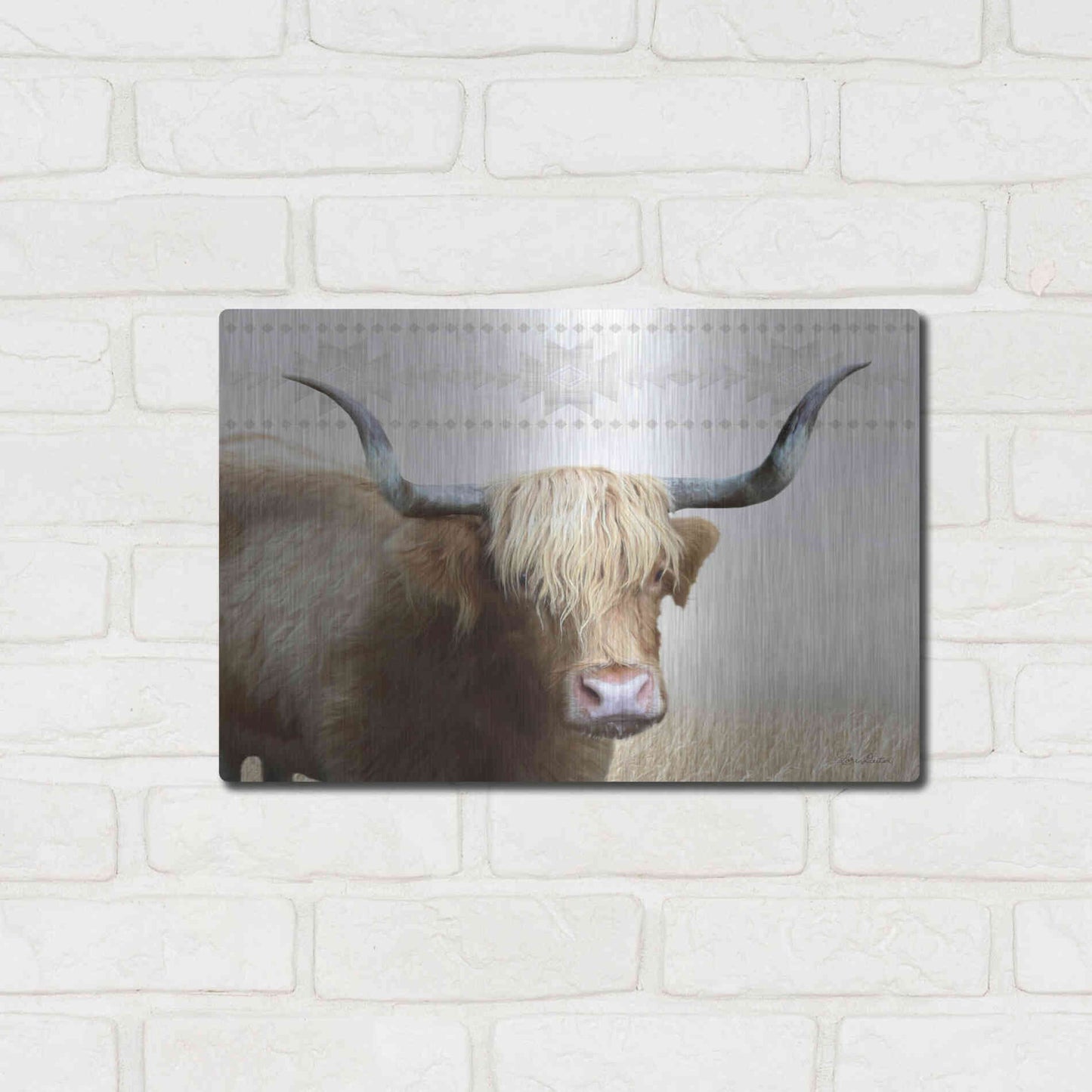 Luxe Metal Art 'Get Your Horns Up' by Lori Deiter, Metal Wall Art,16x12