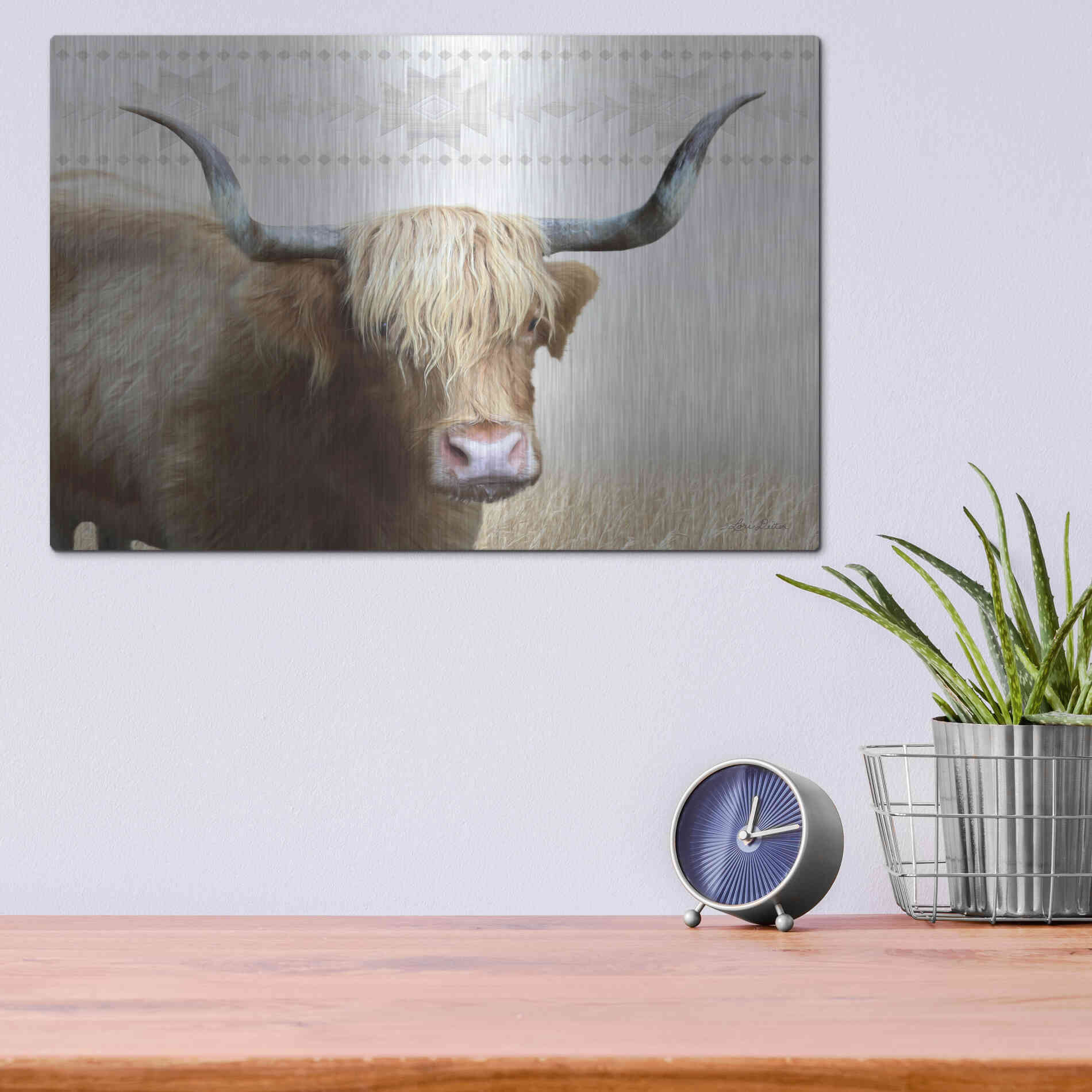 Luxe Metal Art 'Get Your Horns Up' by Lori Deiter, Metal Wall Art,16x12