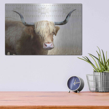 Luxe Metal Art 'Get Your Horns Up' by Lori Deiter, Metal Wall Art,16x12