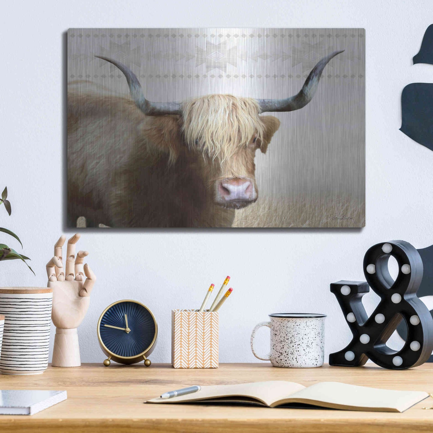 Luxe Metal Art 'Get Your Horns Up' by Lori Deiter, Metal Wall Art,16x12