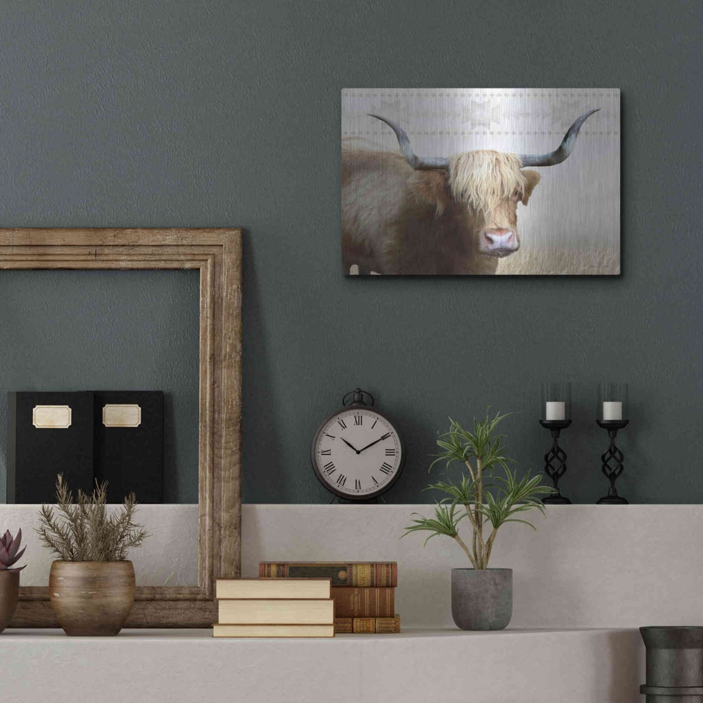 Luxe Metal Art 'Get Your Horns Up' by Lori Deiter, Metal Wall Art,16x12