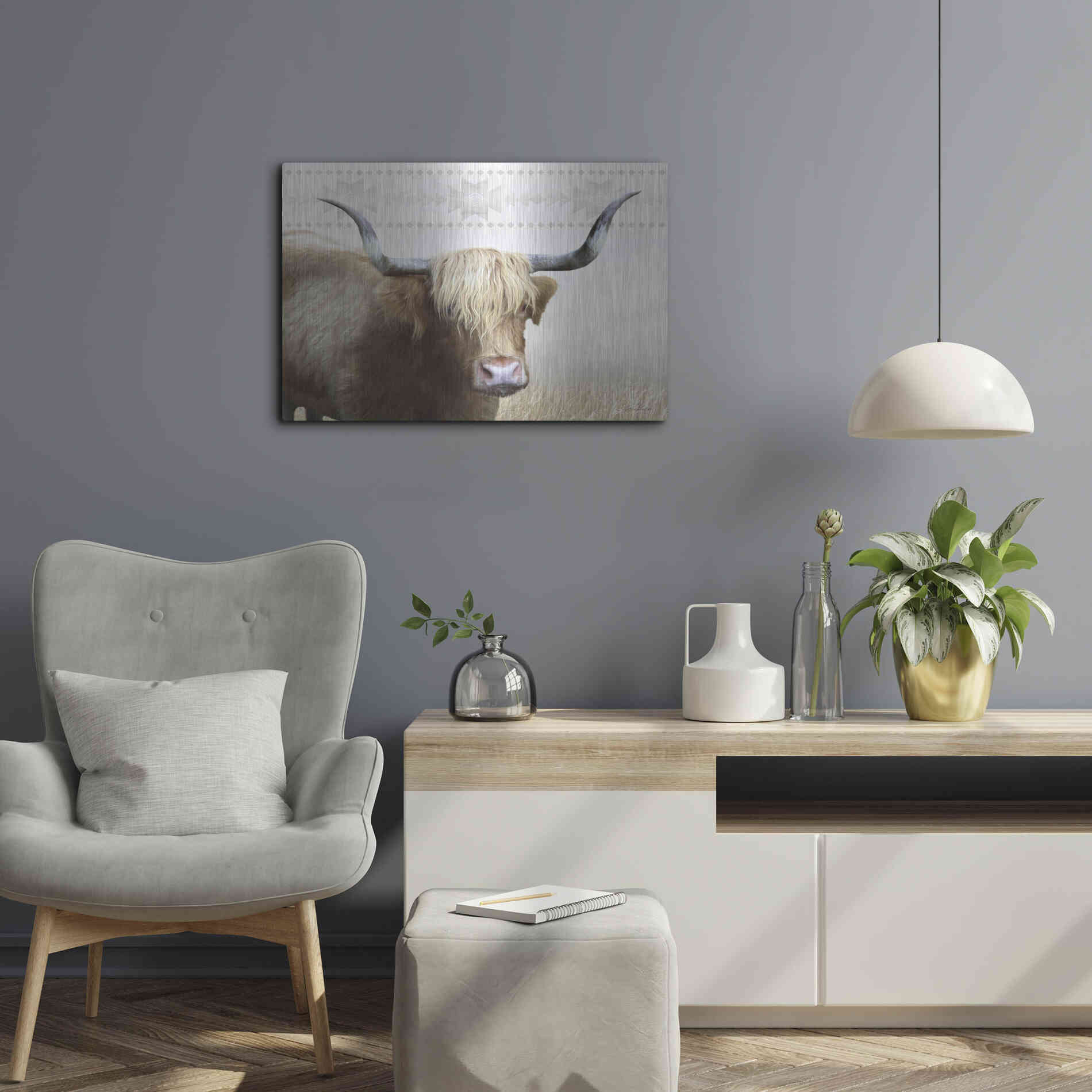 Luxe Metal Art 'Get Your Horns Up' by Lori Deiter, Metal Wall Art,24x16