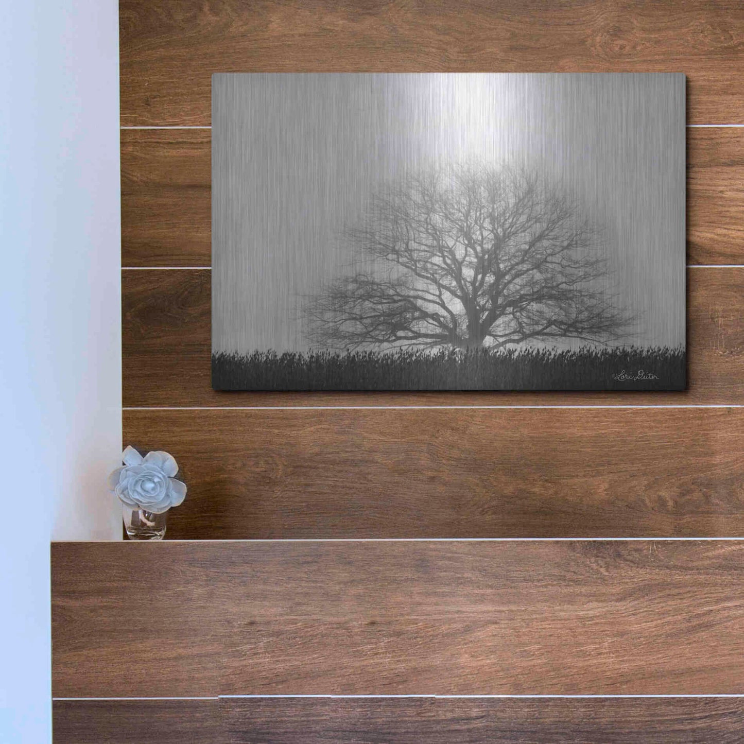 Luxe Metal Art 'Foggy Old Tree' by Lori Deiter, Metal Wall Art,16x12