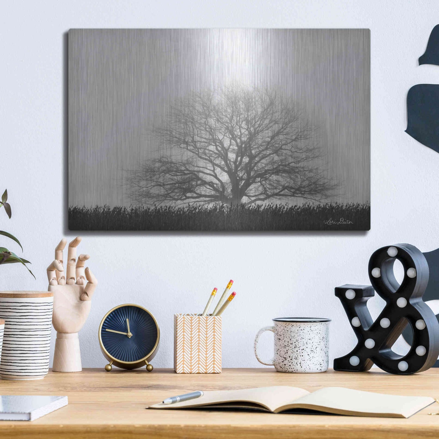 Luxe Metal Art 'Foggy Old Tree' by Lori Deiter, Metal Wall Art,16x12
