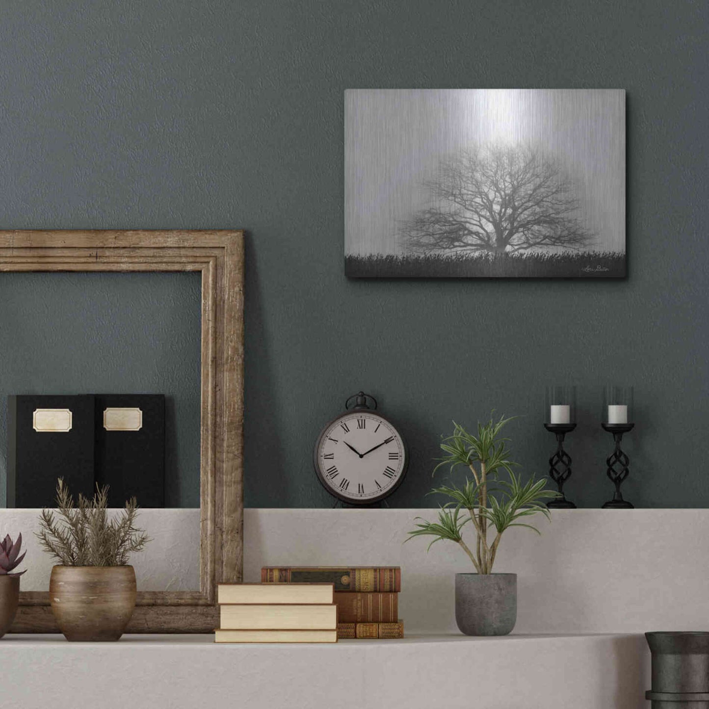 Luxe Metal Art 'Foggy Old Tree' by Lori Deiter, Metal Wall Art,16x12