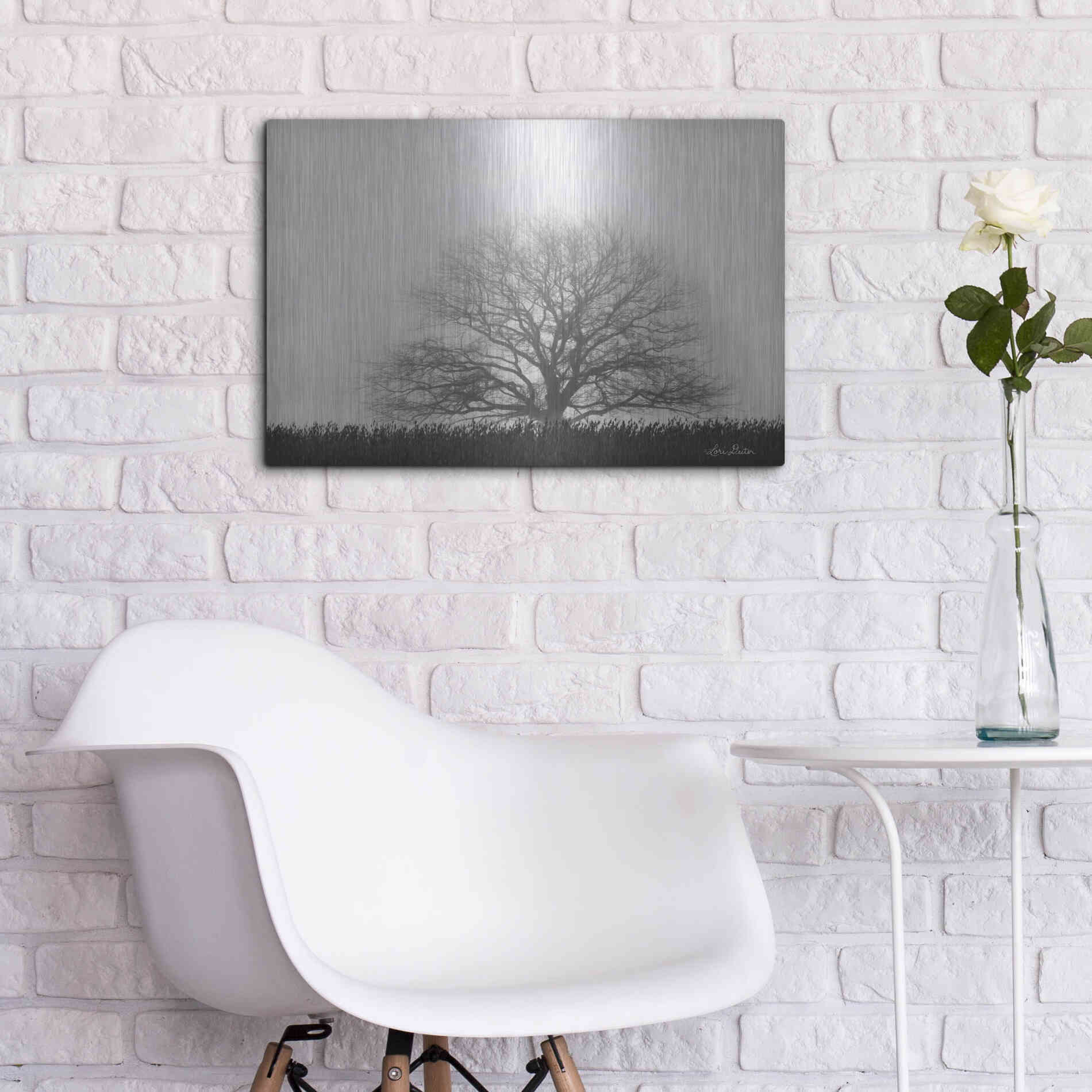 Luxe Metal Art 'Foggy Old Tree' by Lori Deiter, Metal Wall Art,24x16