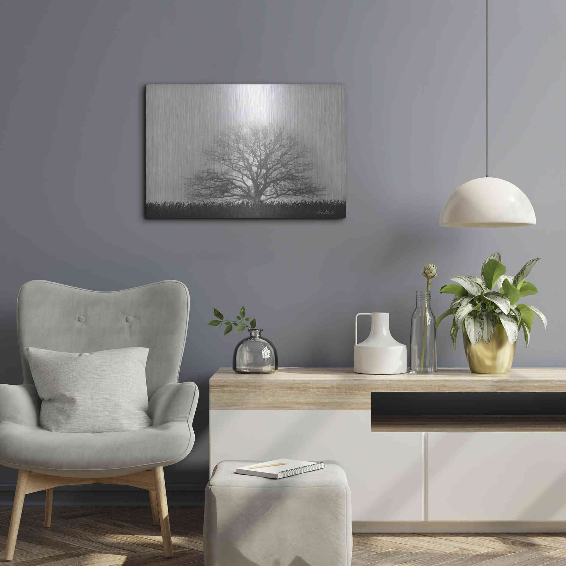 Luxe Metal Art 'Foggy Old Tree' by Lori Deiter, Metal Wall Art,24x16