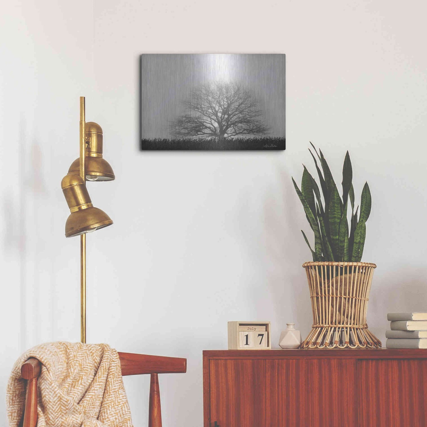 Luxe Metal Art 'Foggy Old Tree' by Lori Deiter, Metal Wall Art,24x16