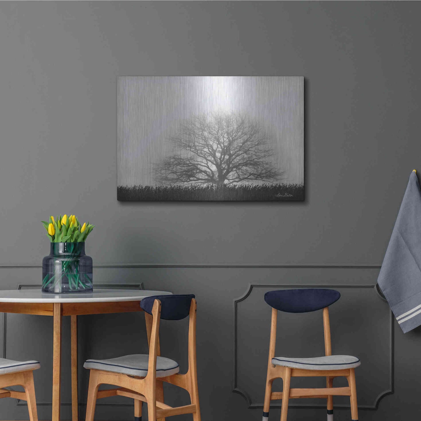 Luxe Metal Art 'Foggy Old Tree' by Lori Deiter, Metal Wall Art,36x24