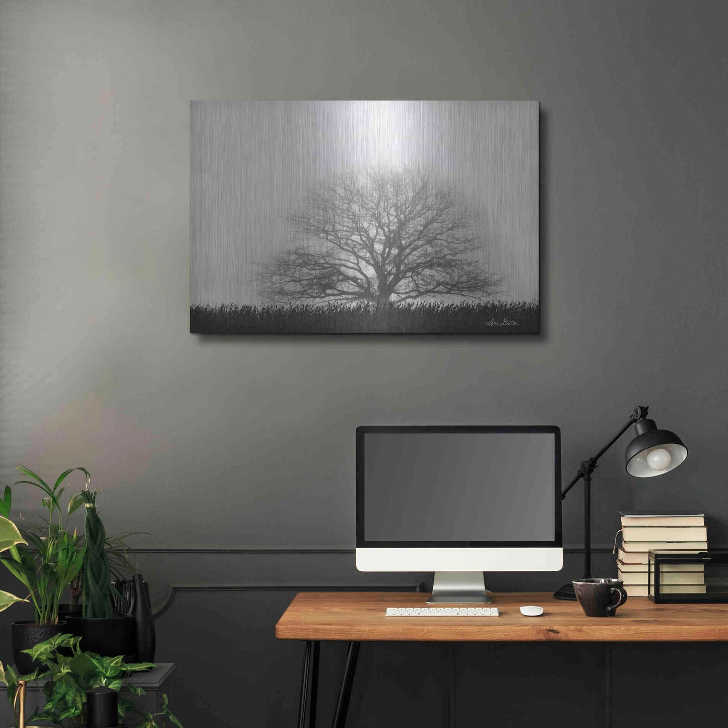 Luxe Metal Art 'Foggy Old Tree' by Lori Deiter, Metal Wall Art,36x24