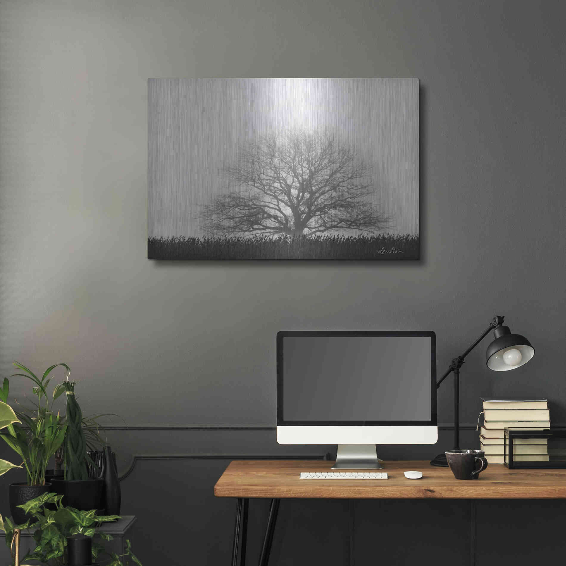 Luxe Metal Art 'Foggy Old Tree' by Lori Deiter, Metal Wall Art,36x24