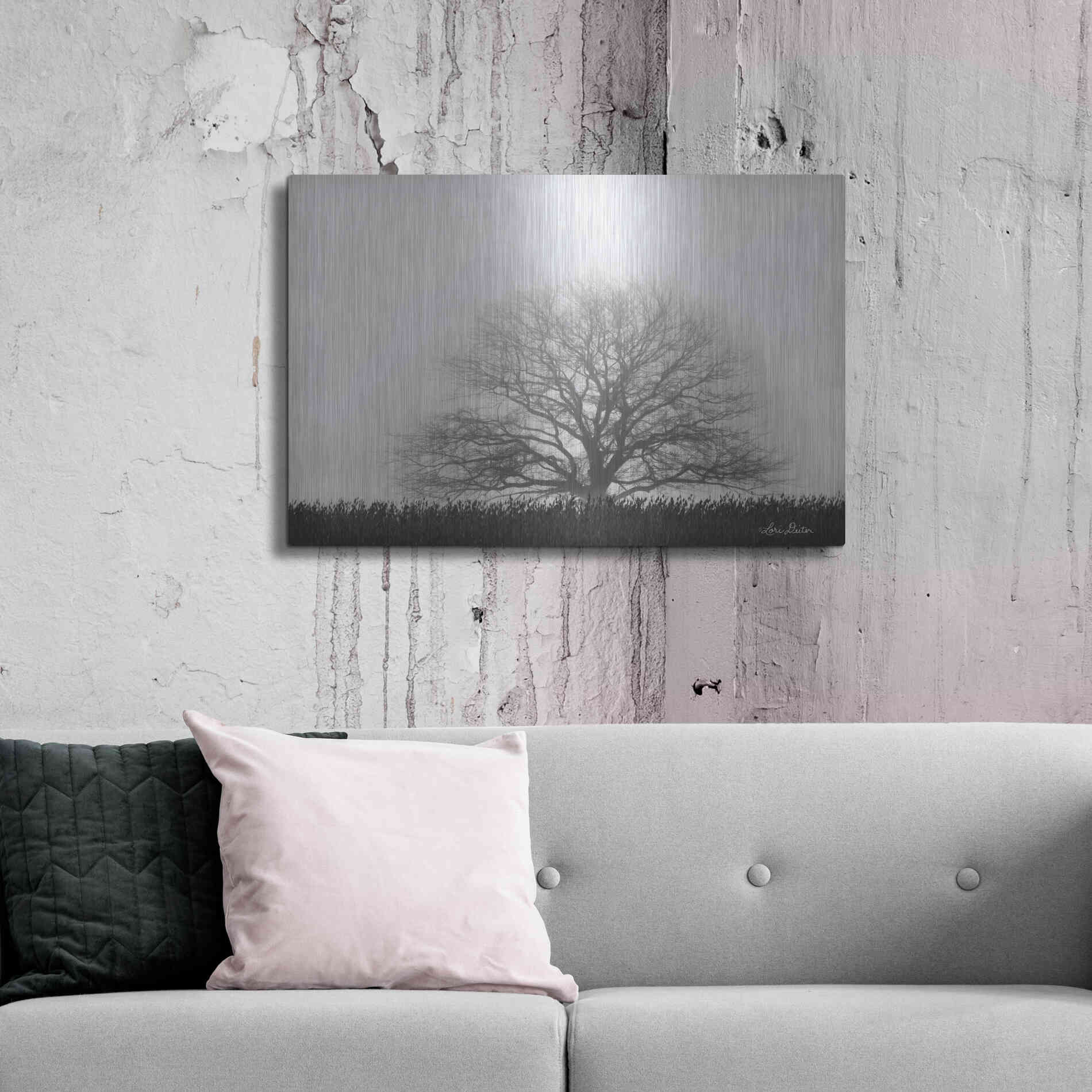 Luxe Metal Art 'Foggy Old Tree' by Lori Deiter, Metal Wall Art,36x24