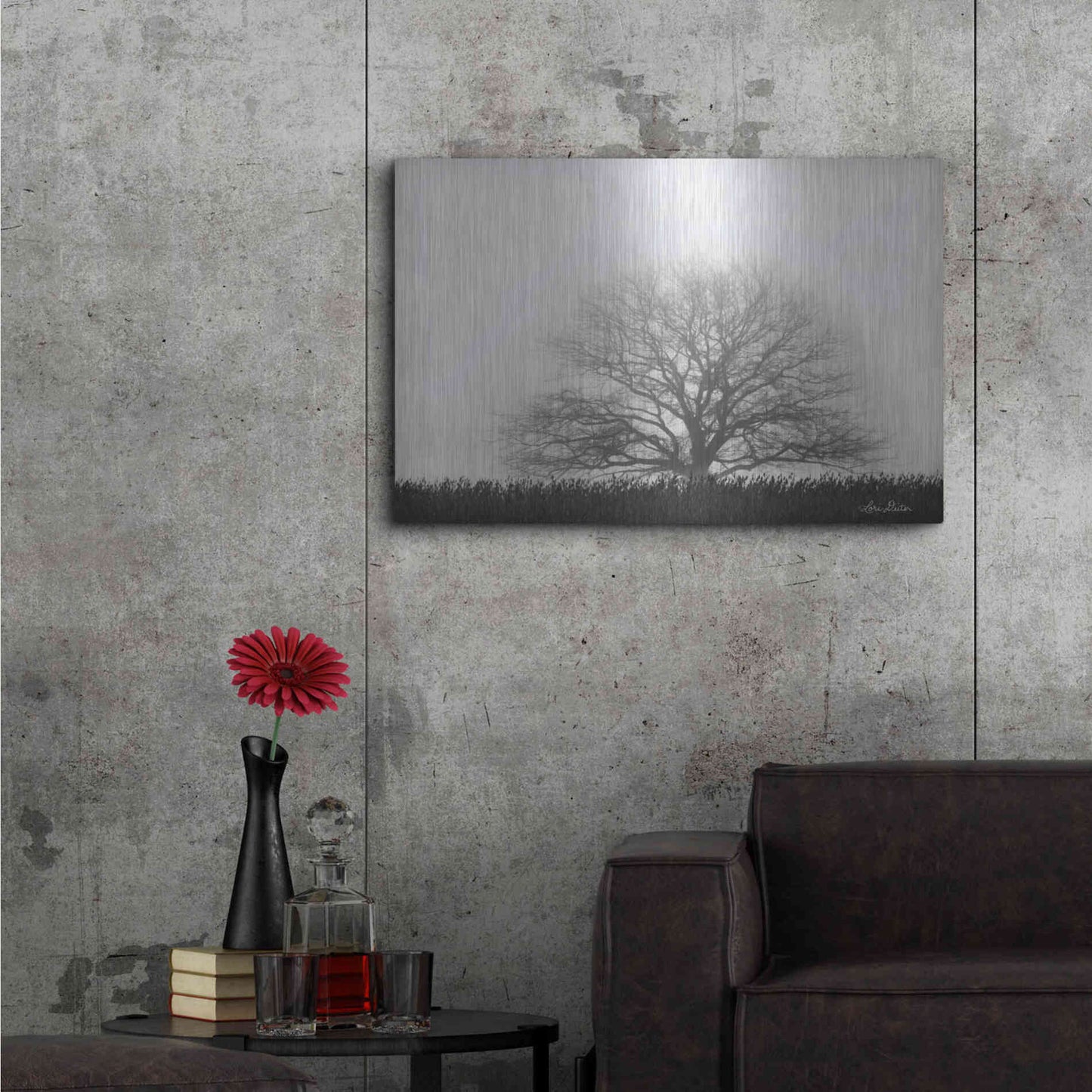 Luxe Metal Art 'Foggy Old Tree' by Lori Deiter, Metal Wall Art,36x24