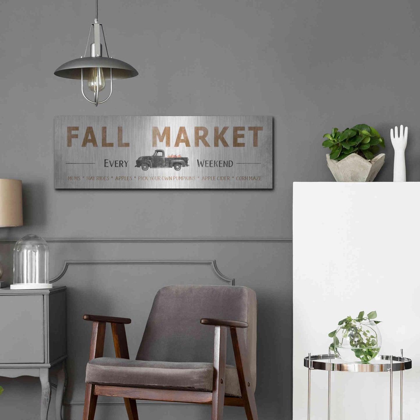 Luxe Metal Art 'Fall Market' by Lori Deiter, Metal Wall Art,36x12