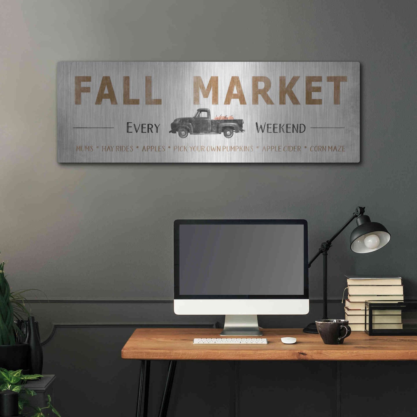 Luxe Metal Art 'Fall Market' by Lori Deiter, Metal Wall Art,48x16