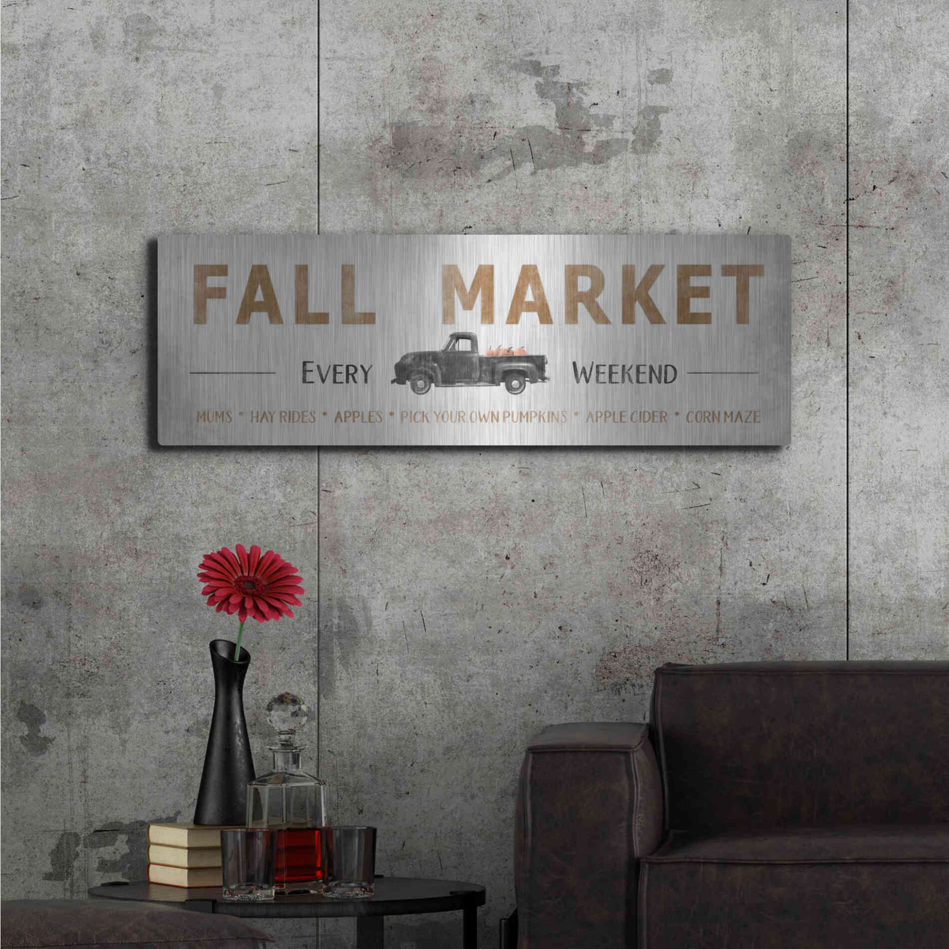 Luxe Metal Art 'Fall Market' by Lori Deiter, Metal Wall Art,48x16
