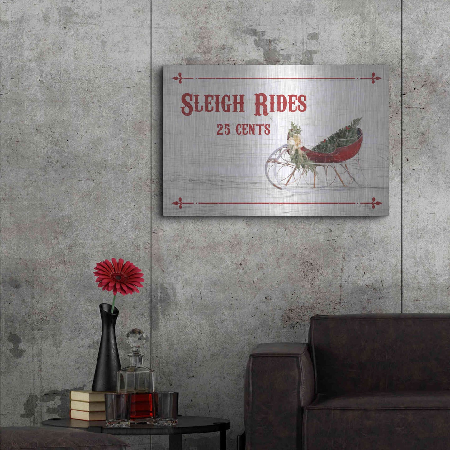 Luxe Metal Art 'Sleigh Rides 25 Cents' by Lori Deiter, Metal Wall Art,36x24