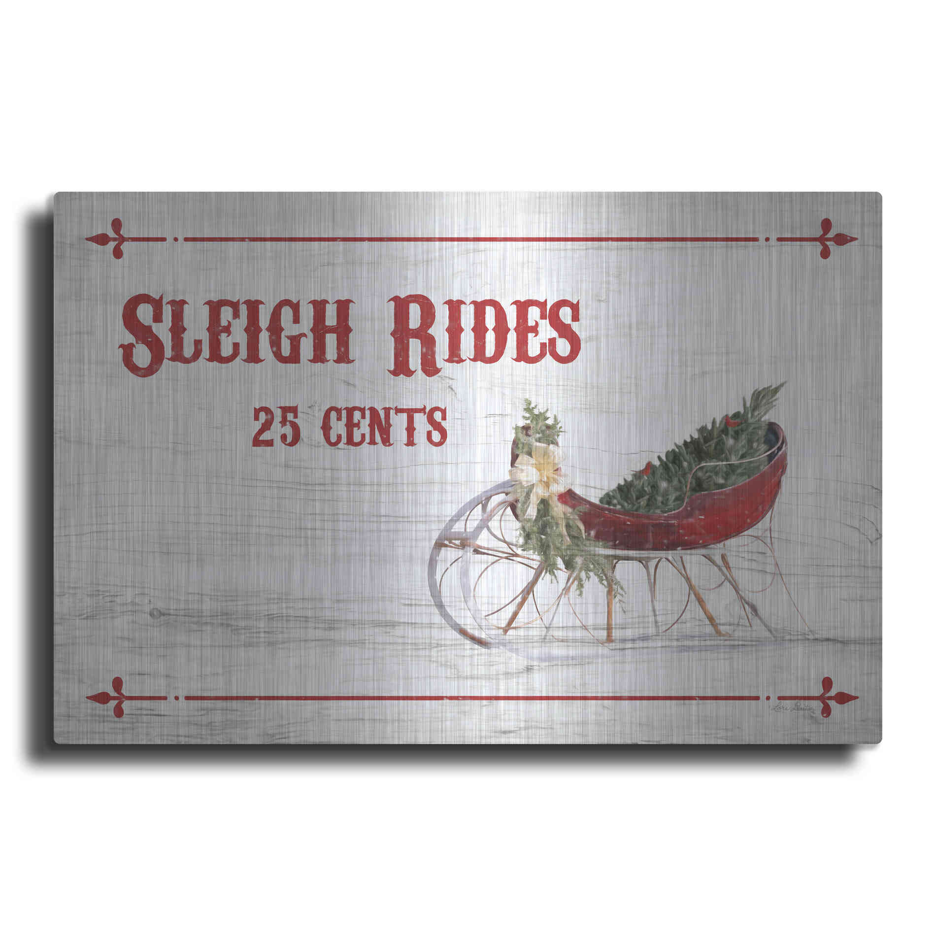 Luxe Metal Art 'Sleigh Rides 25 Cents' by Lori Deiter, Metal Wall Art