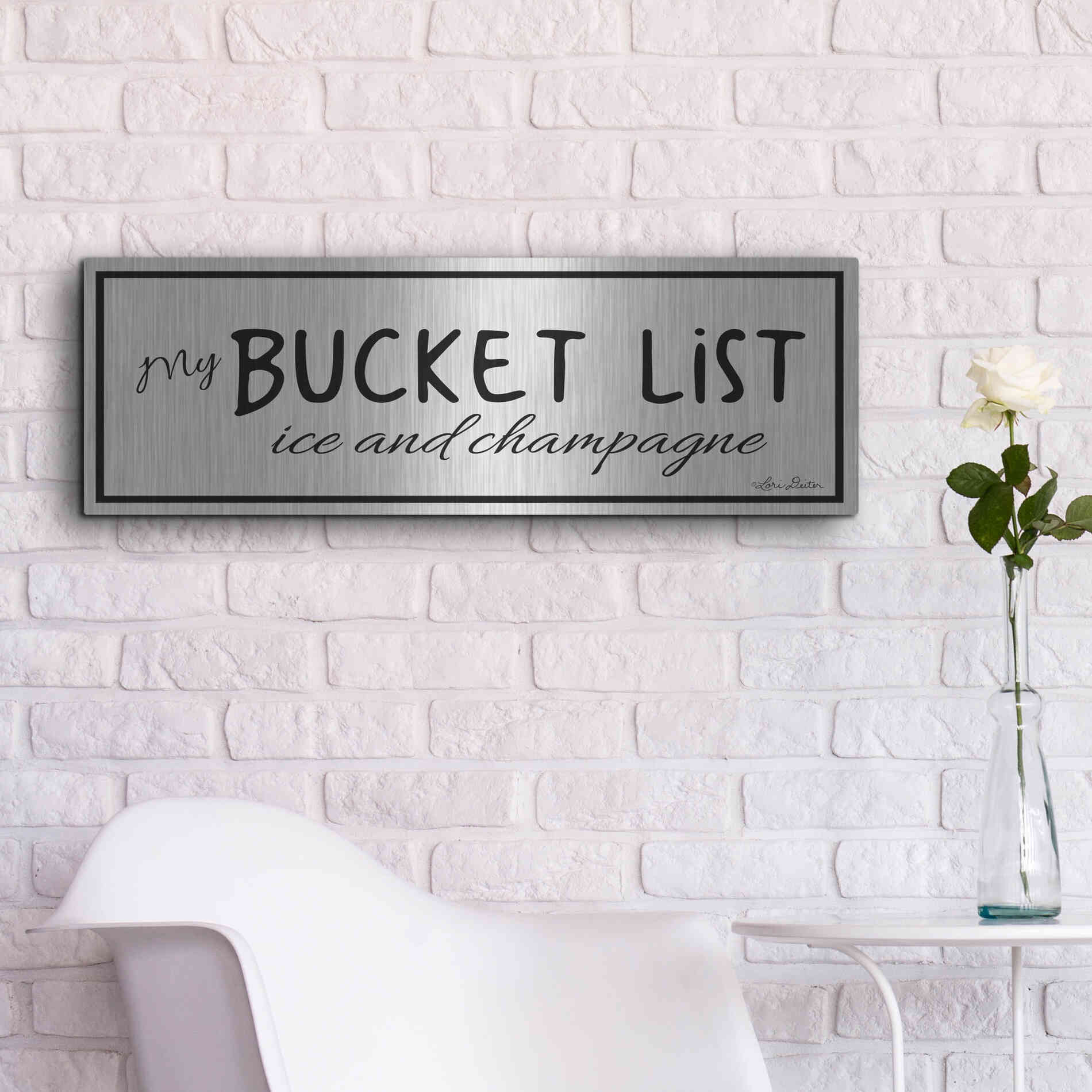 Luxe Metal Art 'My Bucket List' by Lori Deiter, Metal Wall Art,36x12