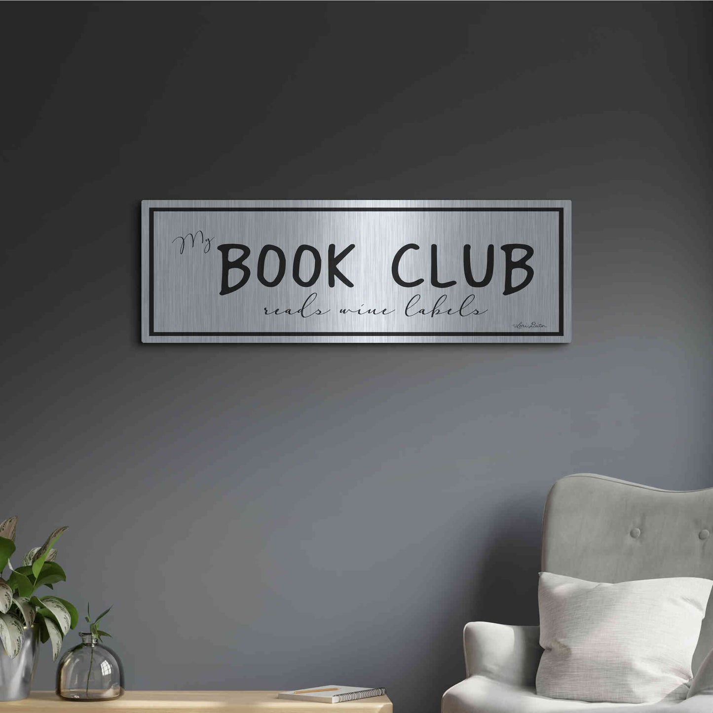 Luxe Metal Art 'My Book Club' by Lori Deiter, Metal Wall Art,36x12