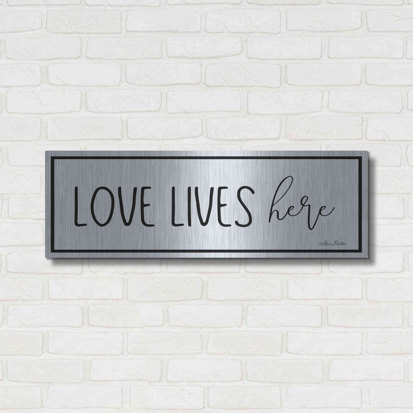 Luxe Metal Art 'Love Lives Here' by Lori Deiter, Metal Wall Art,36x12
