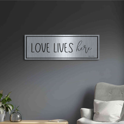 Luxe Metal Art 'Love Lives Here' by Lori Deiter, Metal Wall Art,36x12