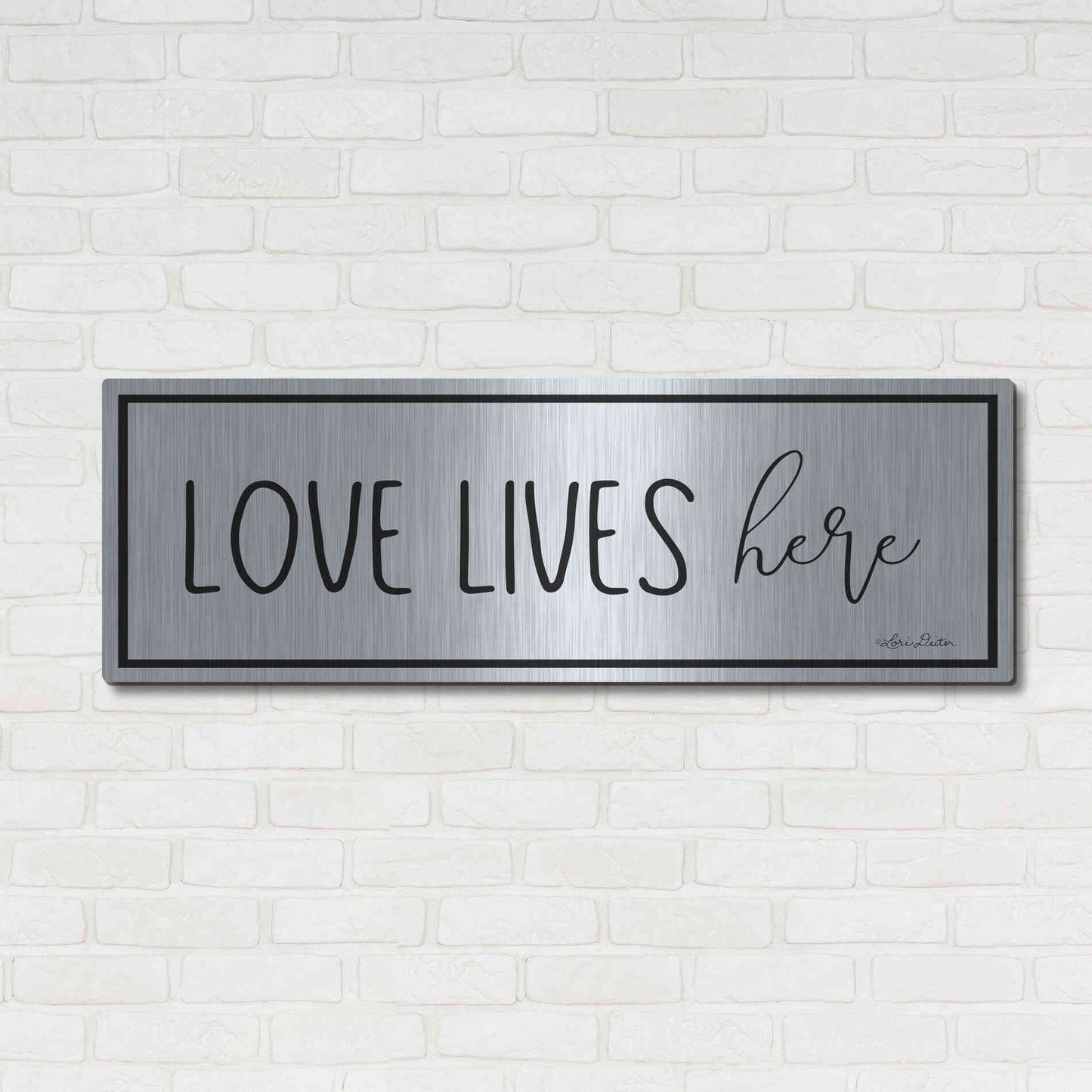 Luxe Metal Art 'Love Lives Here' by Lori Deiter, Metal Wall Art,48x16