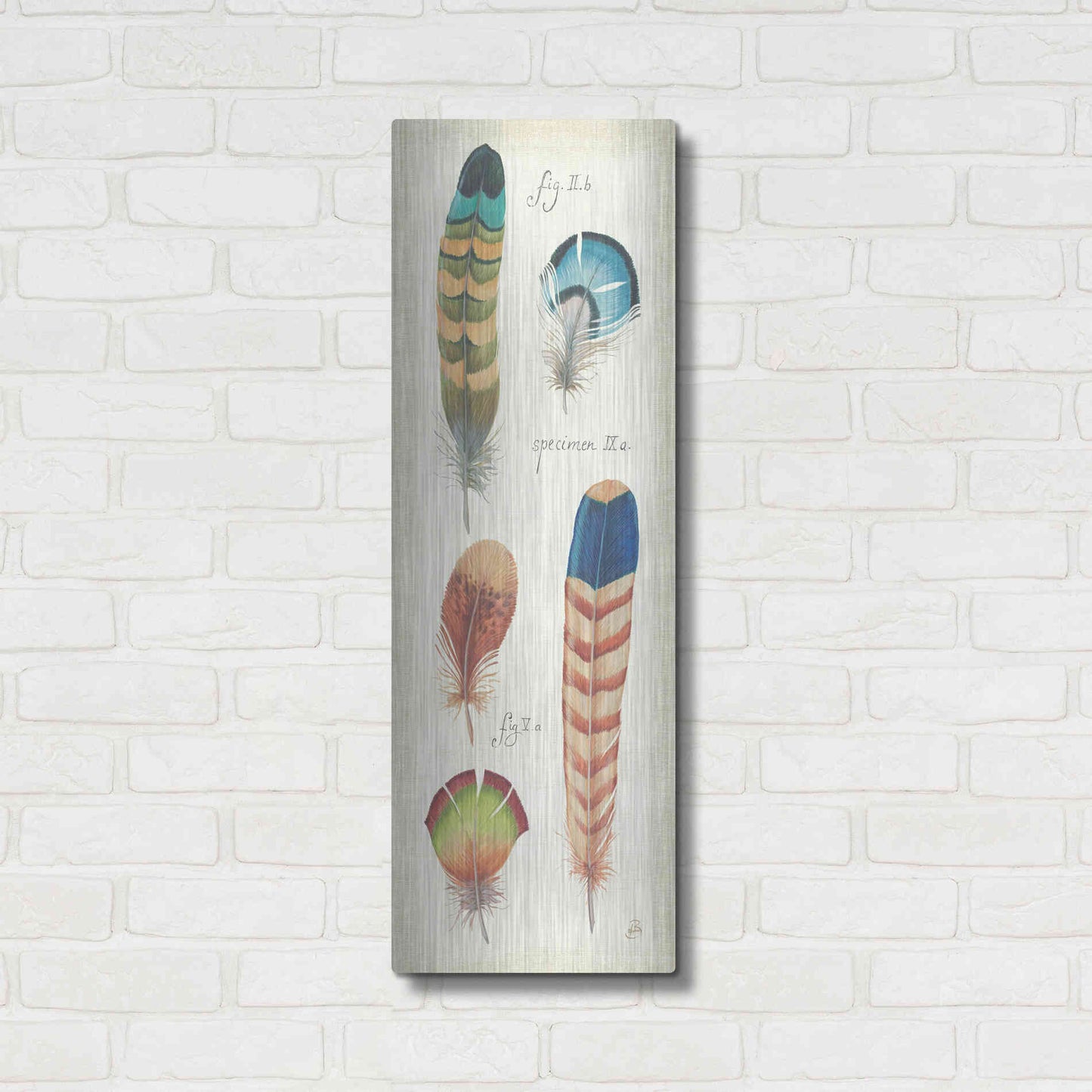 Luxe Metal Art 'Ornithology IV Panel' by Daphne Brissonet, Metal Wall Art,12x36
