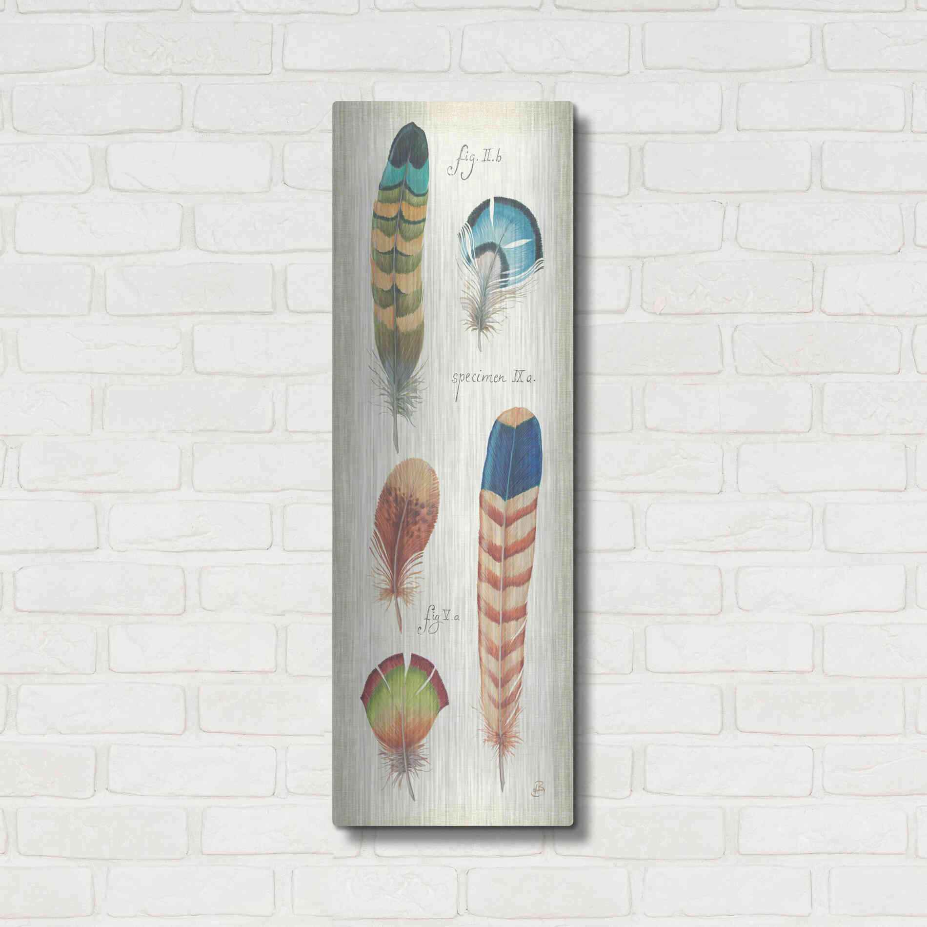 Luxe Metal Art 'Ornithology IV Panel' by Daphne Brissonet, Metal Wall Art,12x36