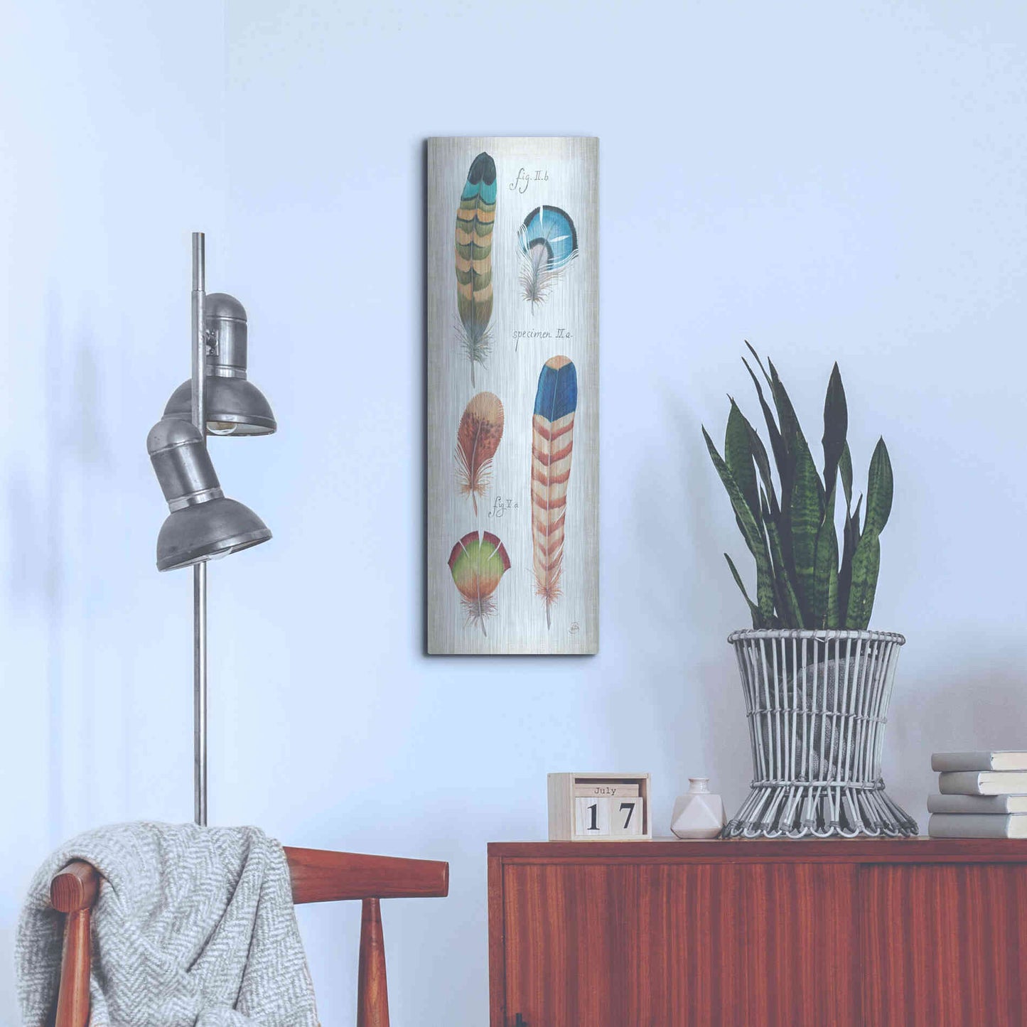 Luxe Metal Art 'Ornithology IV Panel' by Daphne Brissonet, Metal Wall Art,12x36