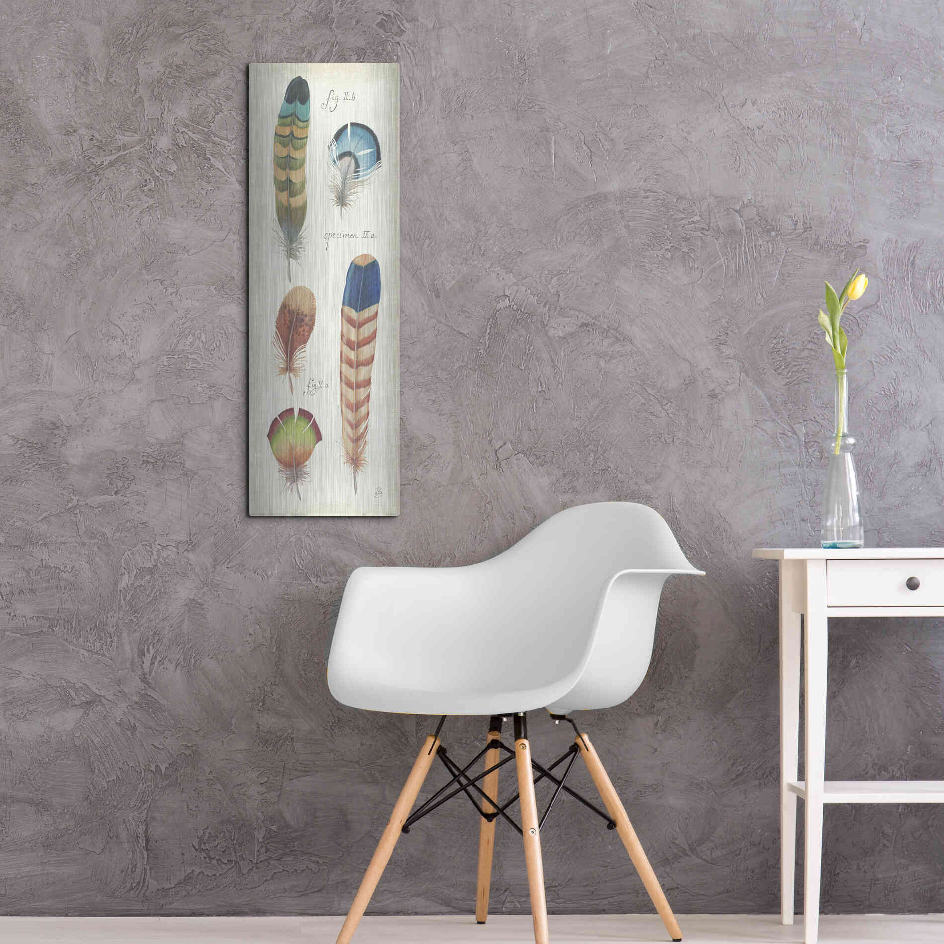 Luxe Metal Art 'Ornithology IV Panel' by Daphne Brissonet, Metal Wall Art,12x36