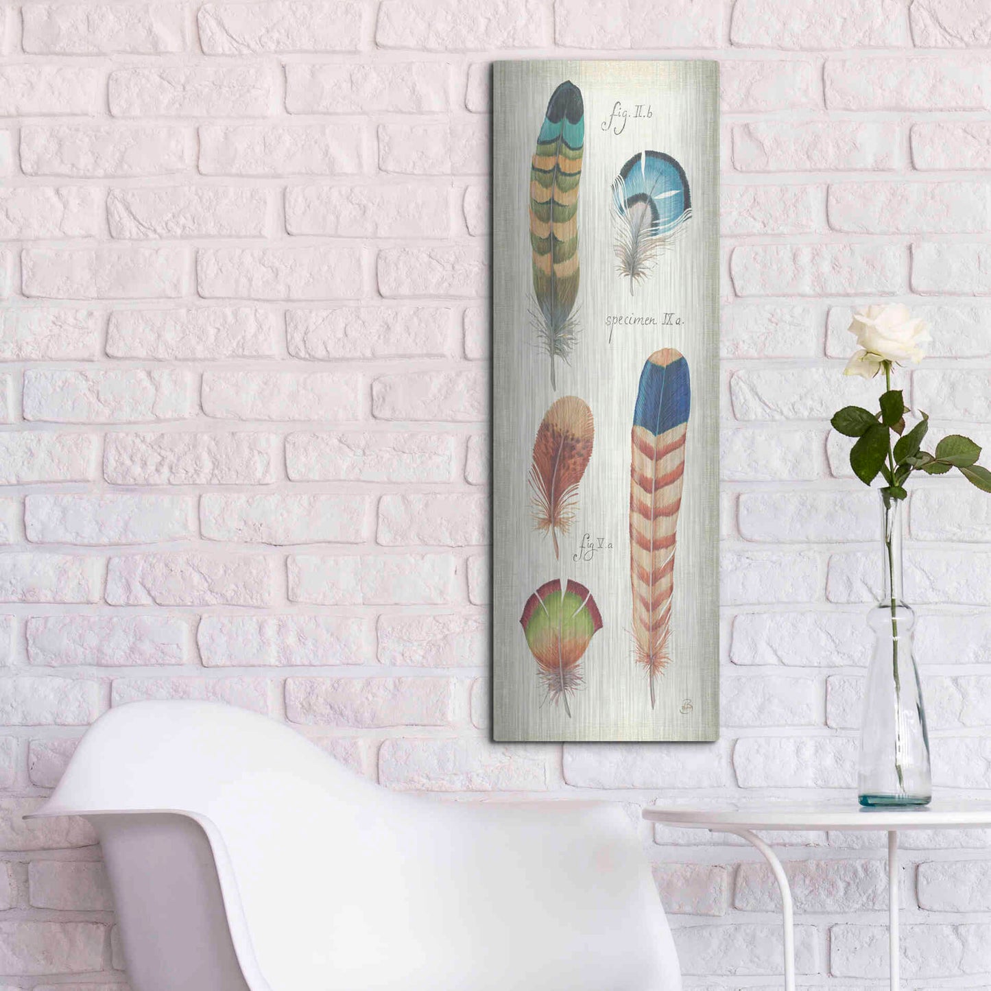 Luxe Metal Art 'Ornithology IV Panel' by Daphne Brissonet, Metal Wall Art,12x36