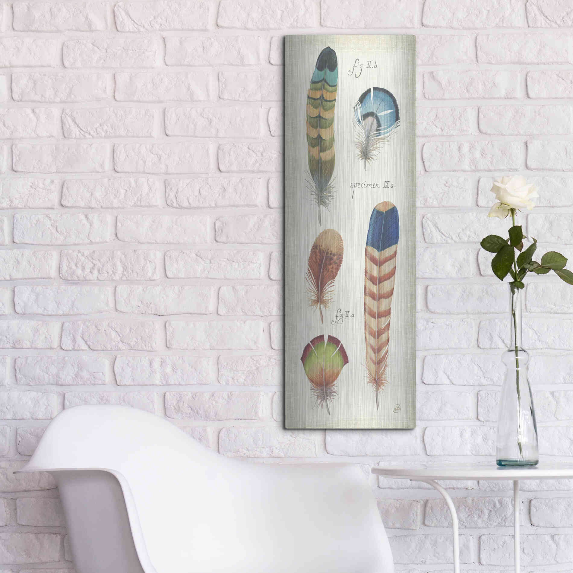 Luxe Metal Art 'Ornithology IV Panel' by Daphne Brissonet, Metal Wall Art,12x36