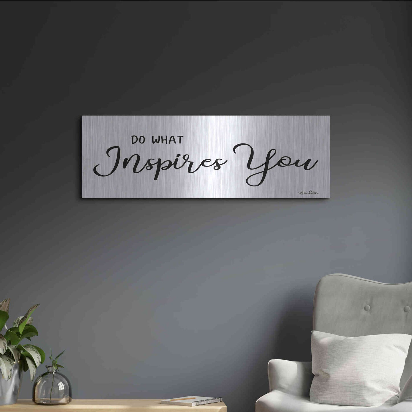 Luxe Metal Art 'Do What Inspires You' by Lori Deiter, Metal Wall Art,36x12